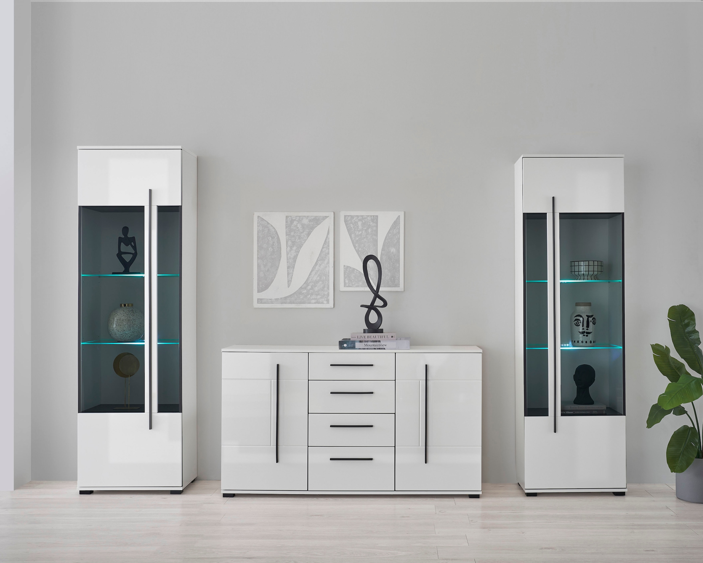 INOSIGN Sideboard »Cantara, moderner Schrank, Kommode in Eiche Evoke oder weiss«, schwarze Stangengriffe, ausreichend Stauraum, vielseitig einsetzbar