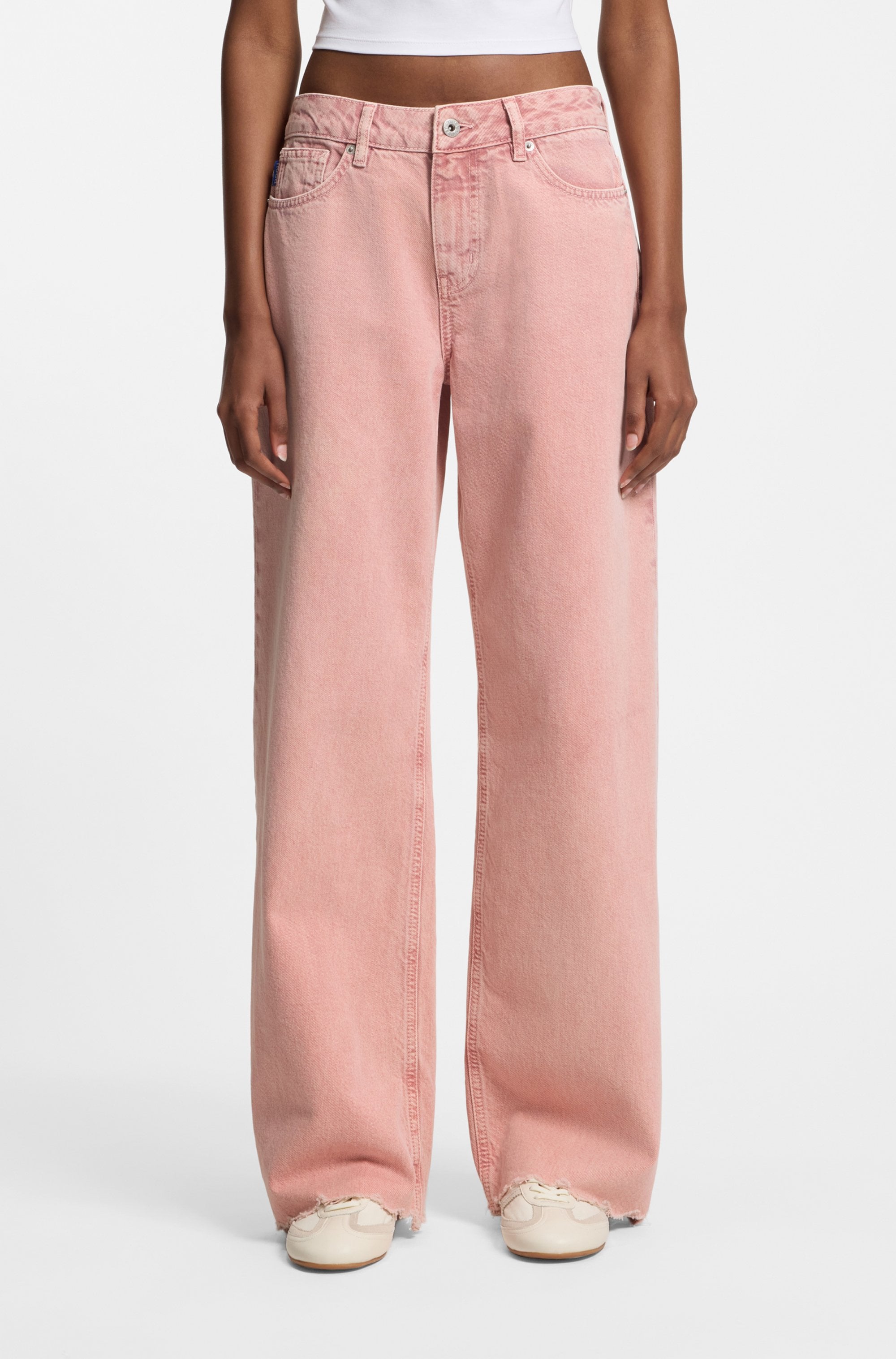 Image of HUGO Loose-fit-Jeans "Gamala" mit ausgefranstem Saum, Baggy-Fit