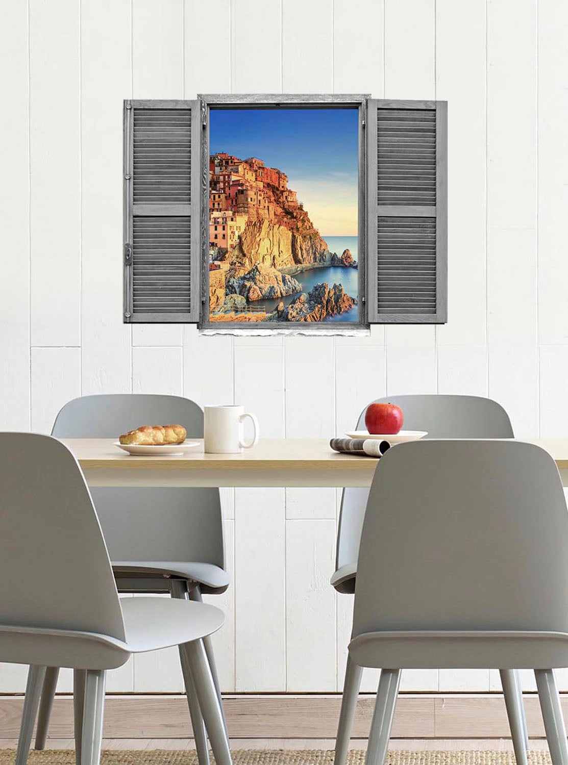 queence Wandtattoo »Stadt am Meer« Wandsticker, Wandbild, selbstklebend, 3D, Fenster