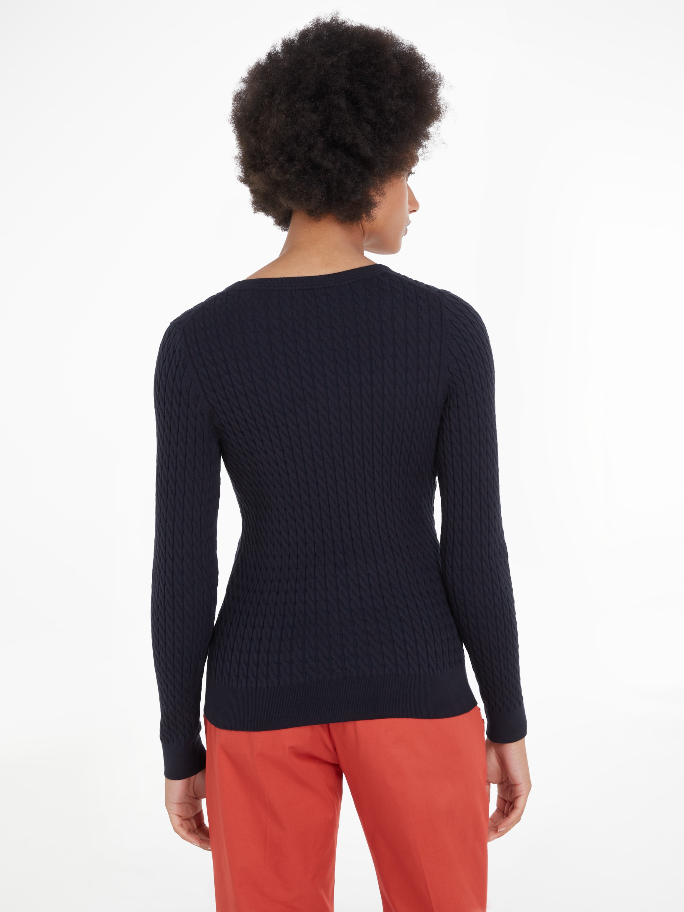 Tommy Hilfiger Strickpullover »CO CABLE V-NK SWEATER«, mit Zopfmuster