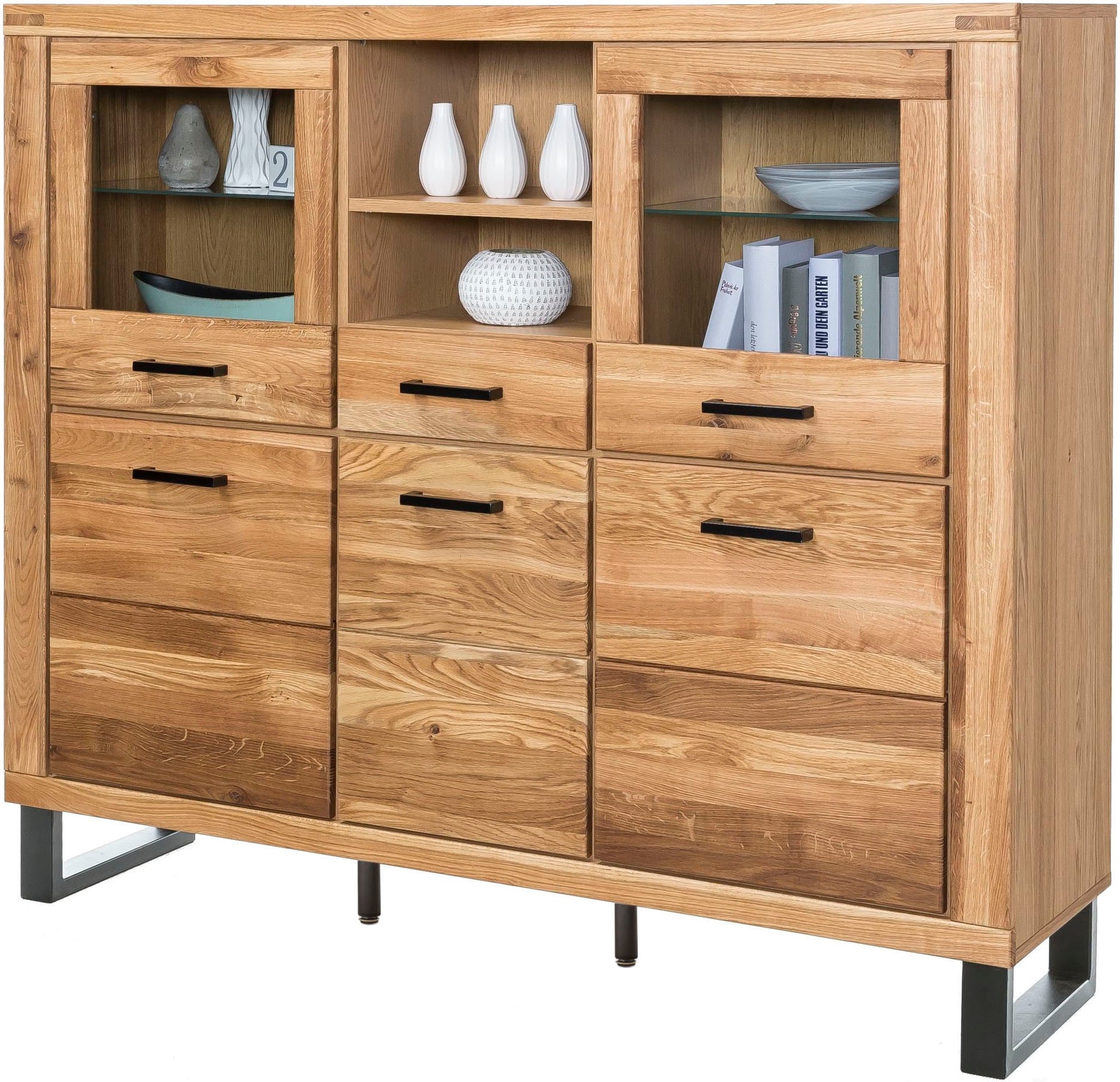 Image of Home affaire Highboard 1 Stk. tlg. Industriestil, Teilmassiv Eiche, schwarze Elemente, Modern