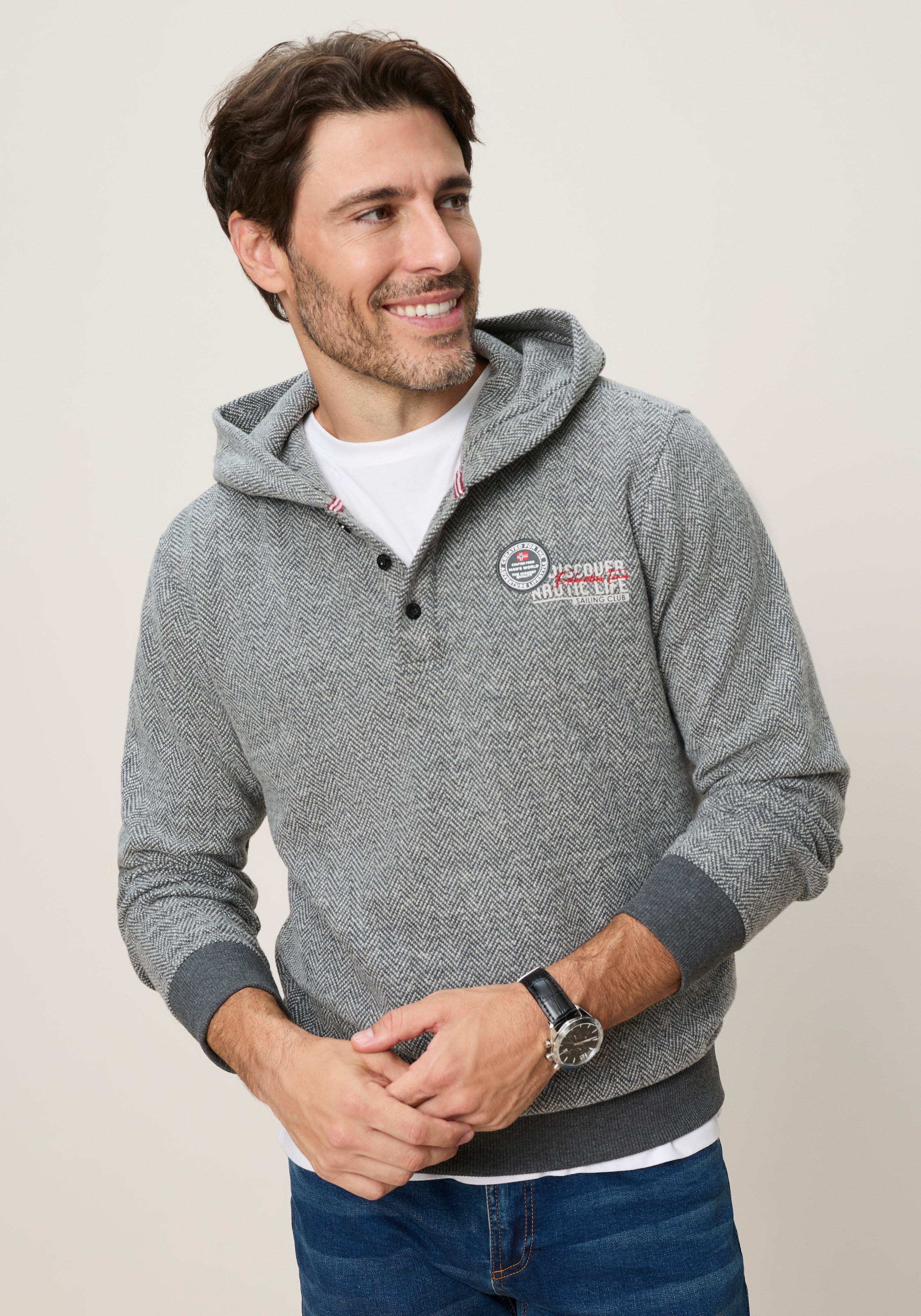 Man's World Pull en polaire , avec capuche, aspect à motifs, en polyester et coton
