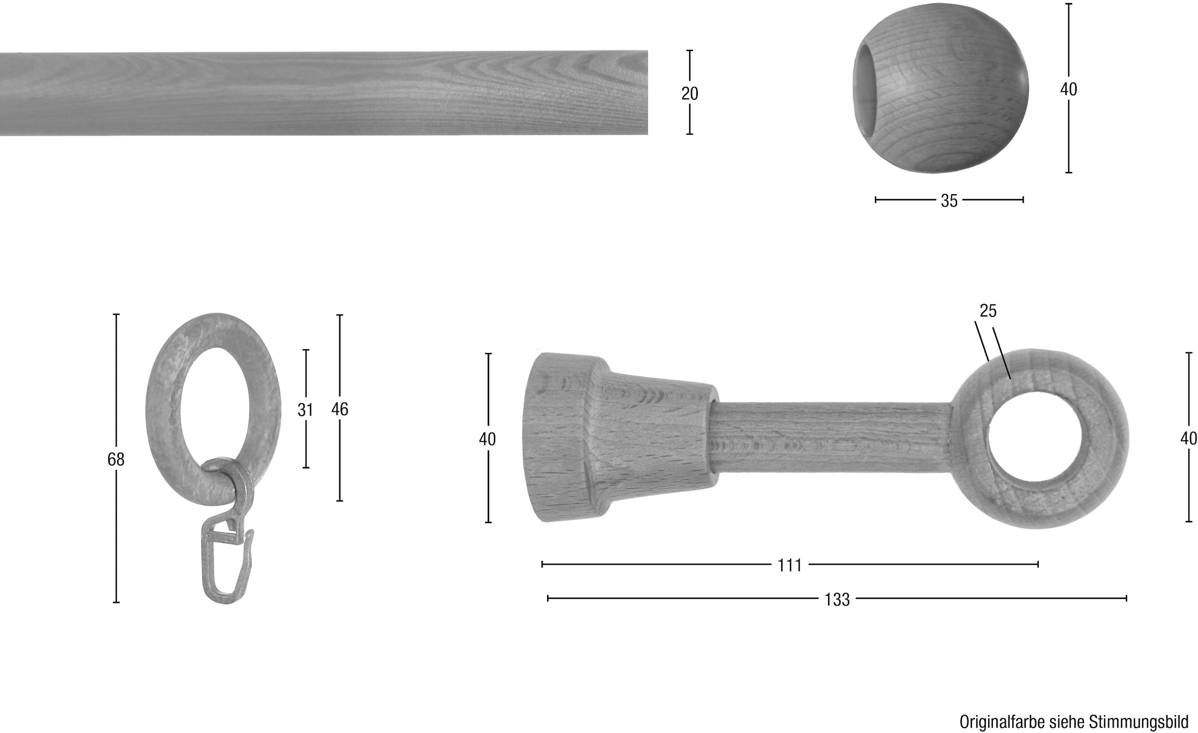 GARESA Gardinenstange »Lukas«, 1 läufig-läufig, Fixmass, Fixlänge 120, 160, 200 cm, mit Ringe