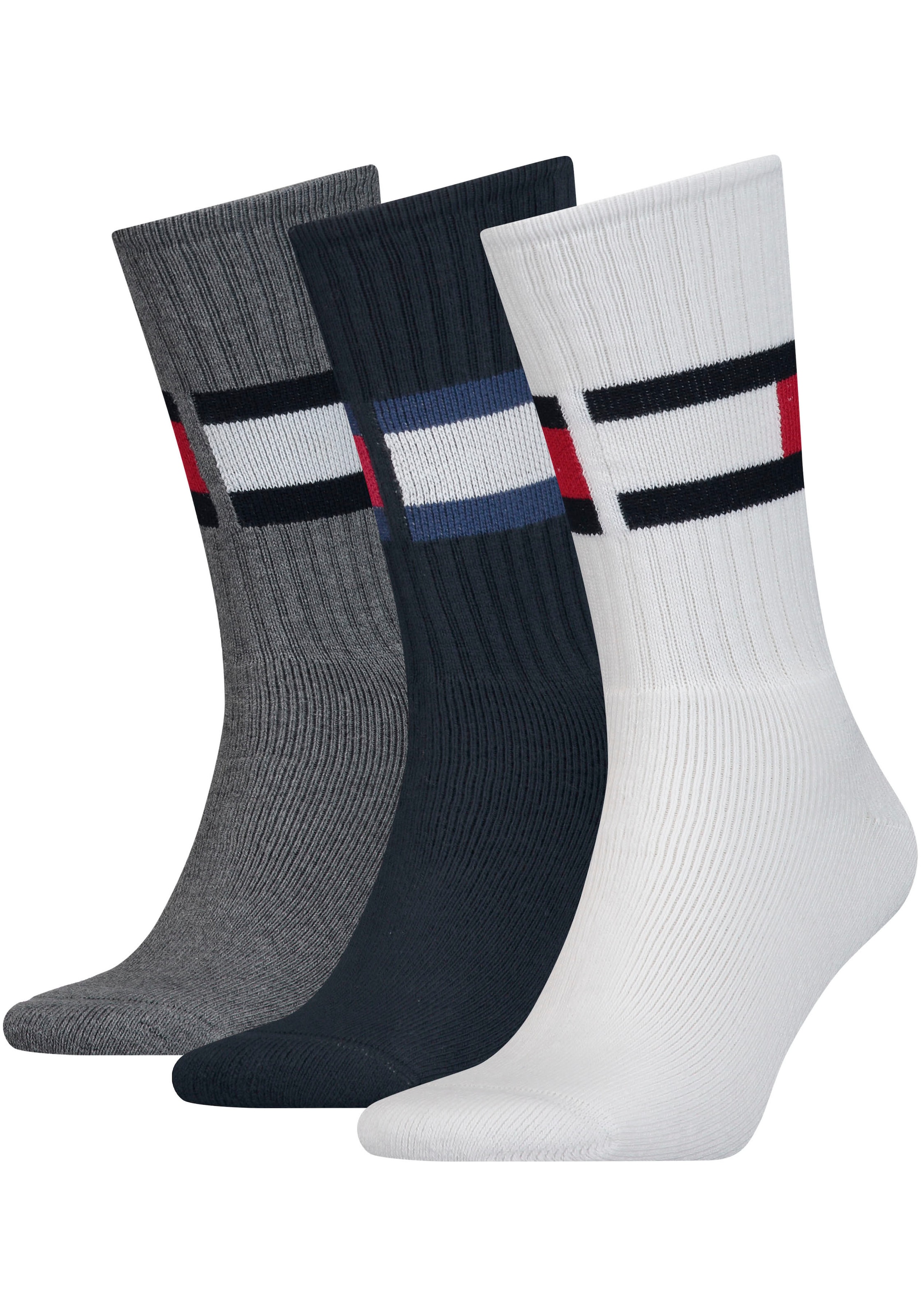 ♕ Tommy Hilfiger Sportsocken »TH Crew Socks 3-pack«, (Packung, 3 Paar), Mit  grossem Flag-Logo versandkostenfrei bestellen