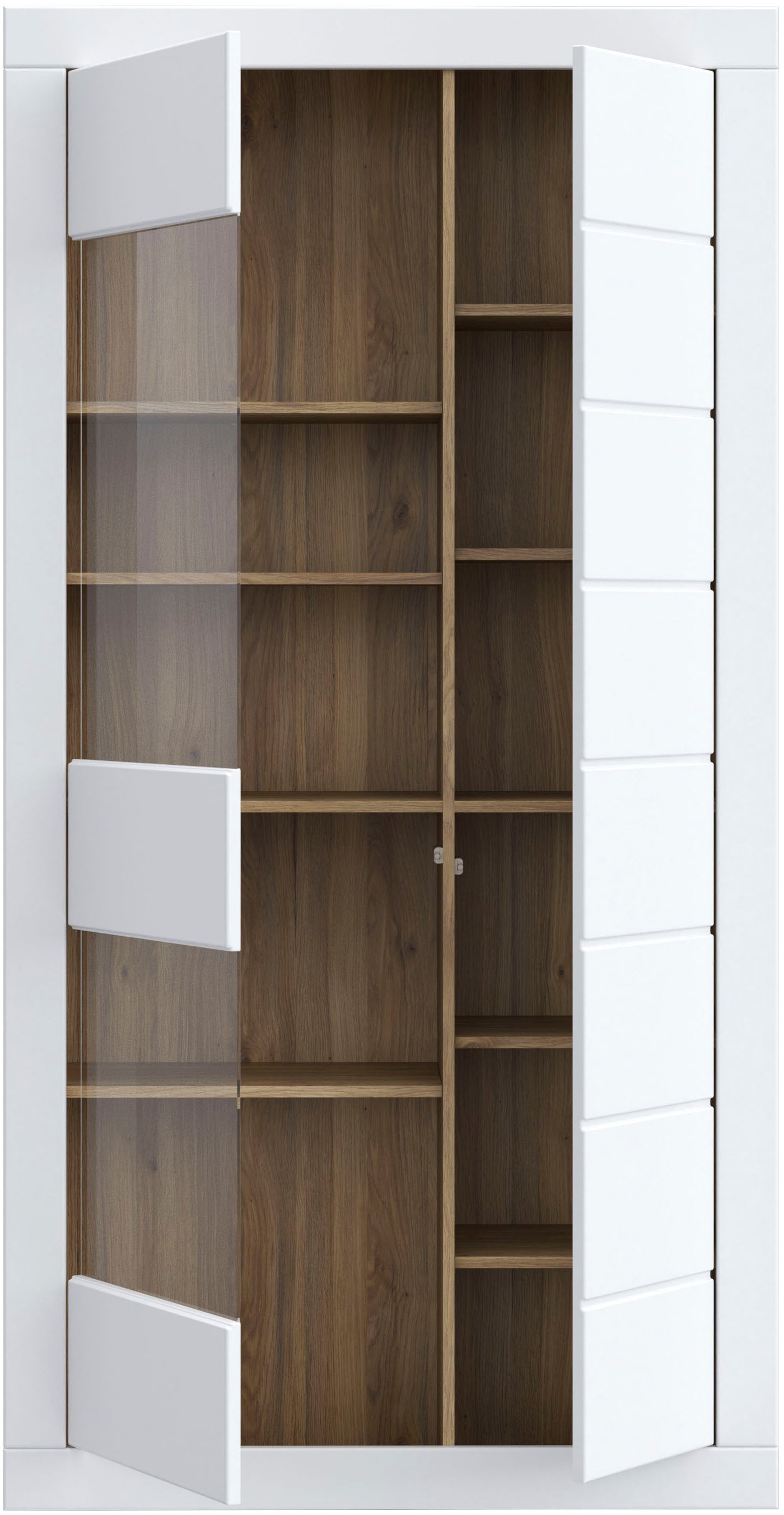 FORTE Vitrine »Lefkadas, Breite 101cm , Höhe 196cm« Highboardvitrine, grifflose Front, breite Rahmenoptik mit Glaseinsatz