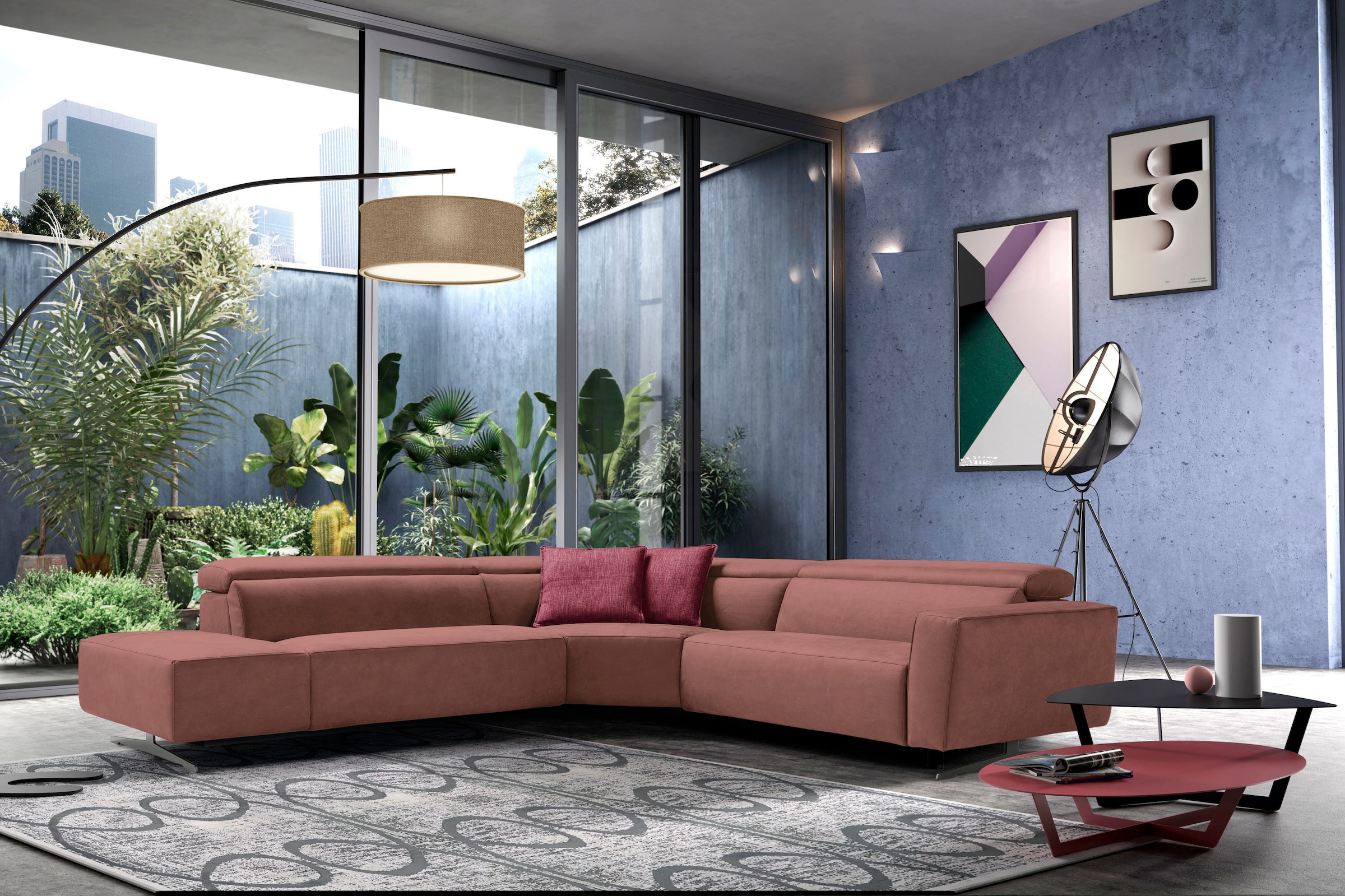 Egoitaliano Ecksofa "Stefanie-e, Designsofa der Extraklasse, bequem mit hohem Sitzkomfort" mit Relaxfunktion und verstellbaren Kopfteilelementen