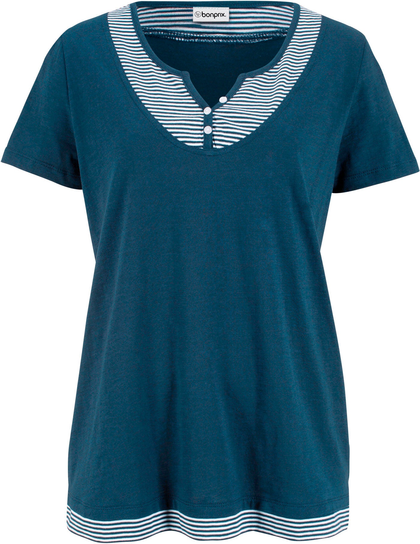 bonprix T-shirt 2 en 1 bequeme Passform, Kurzarm, für den Alltag, aus Baumwolle