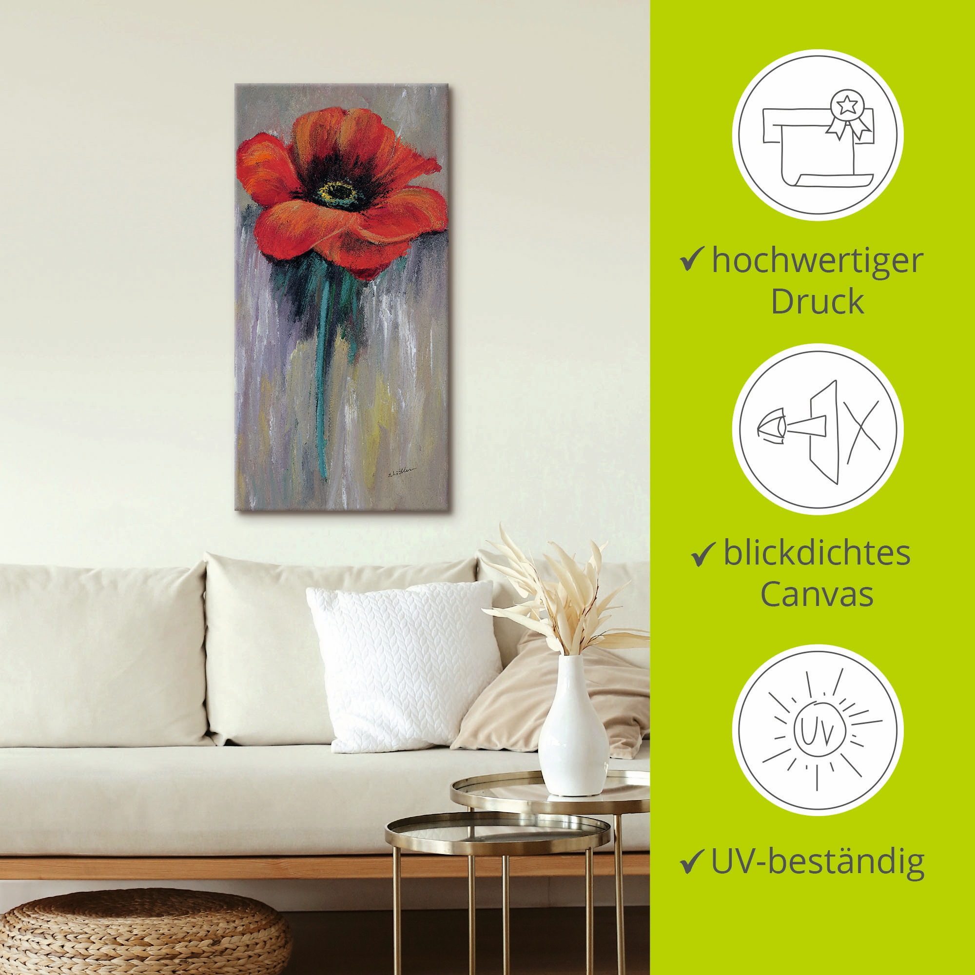 Artland Leinwandbild »Roter Mohn II«, Blumen, (1 St.), auf Keilrahmen gespannt