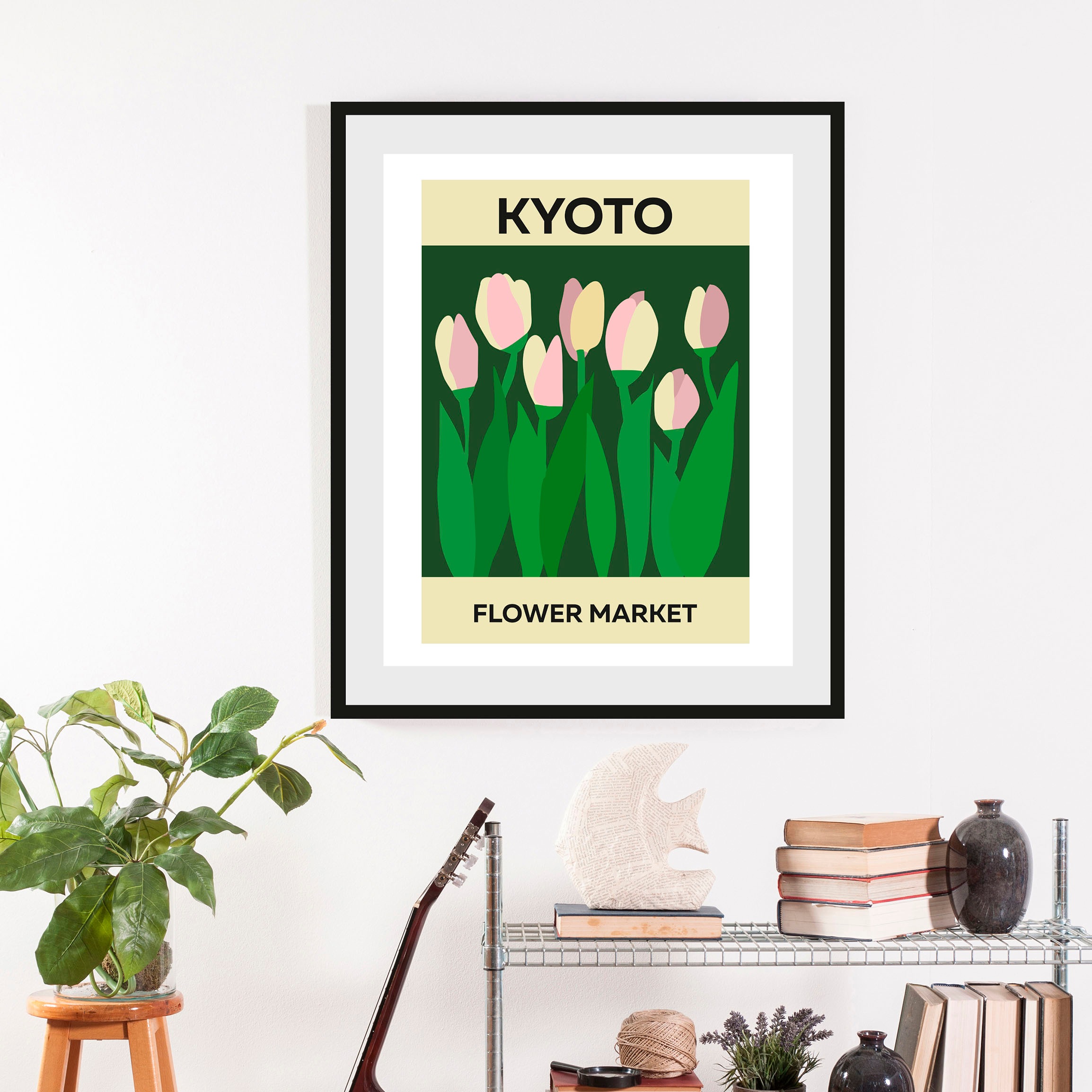 Image of queence Bild "Kyoto" Blumen Pflanzen Pflanzenbilder Schriftzug Schriftzüge 1 Stk. tlg. gerahmt
