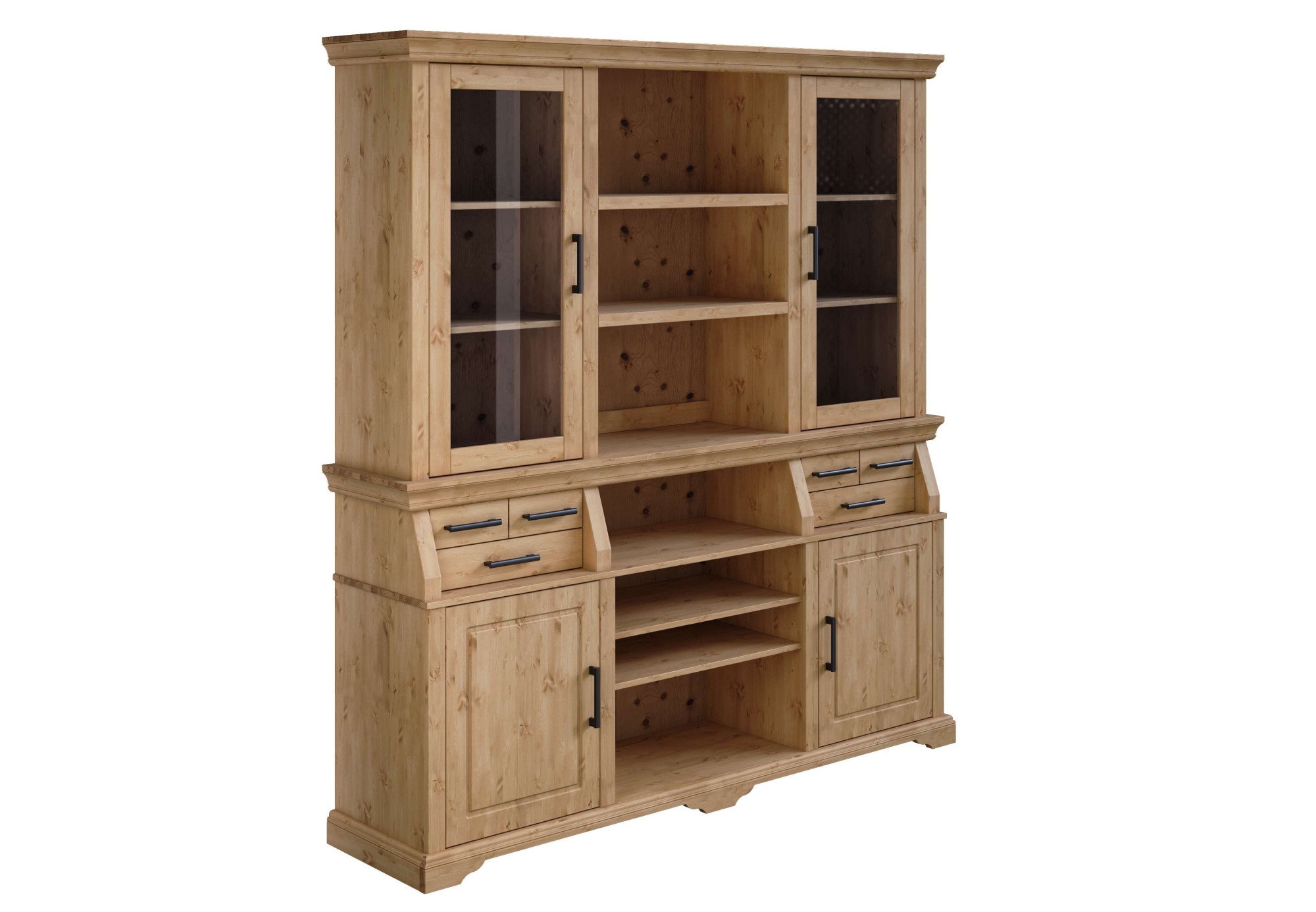 Home affaire Buffet »Anabel, mit Glastüren und schwarzen Metallgriffen«, zertifiziertes Massivholz, Breite 186 cm, Höhe 199 cm