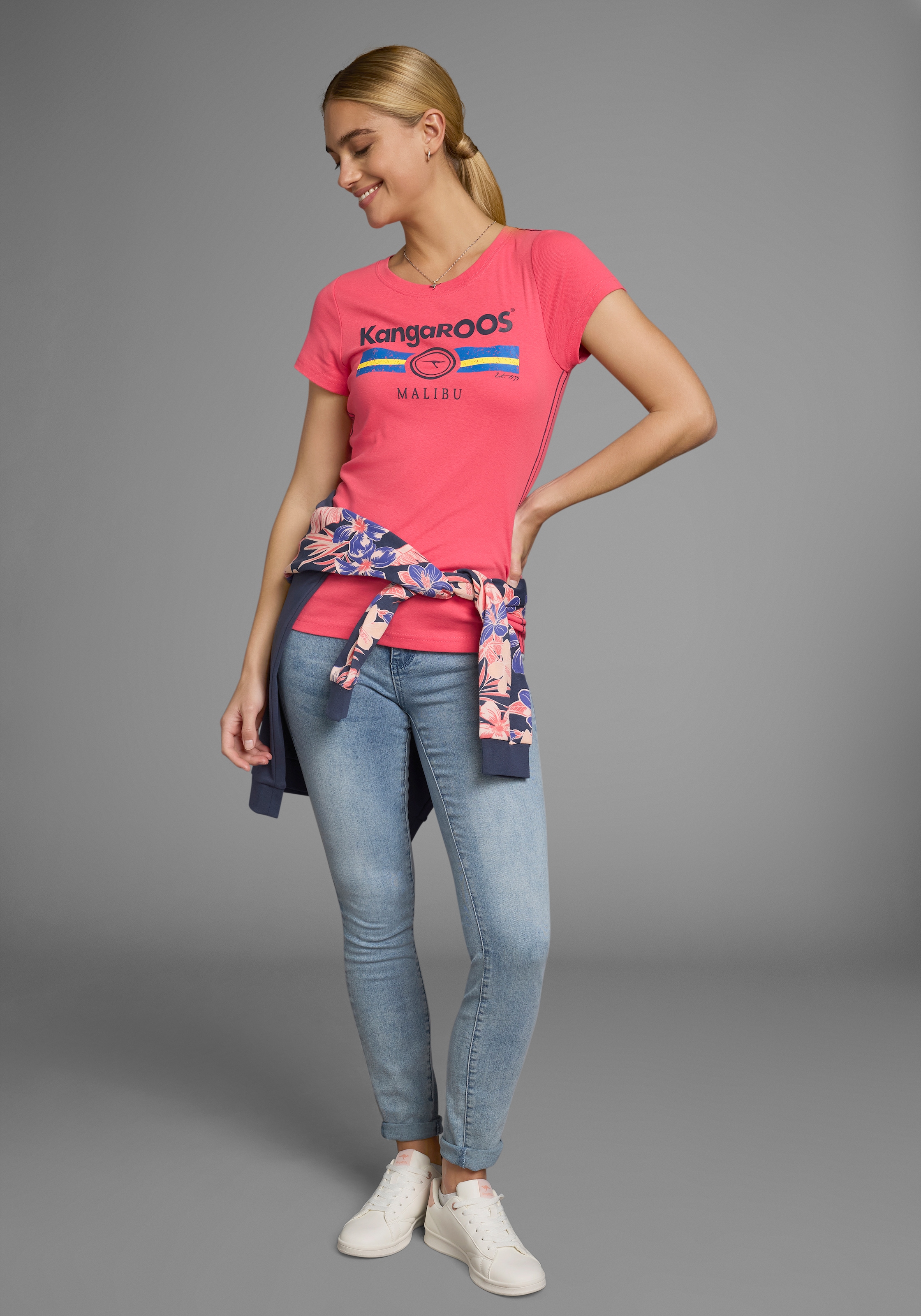 KangaROOS T-Shirt, Kurzarm, unifarben und bedruckt, Rundhalsausschnitt