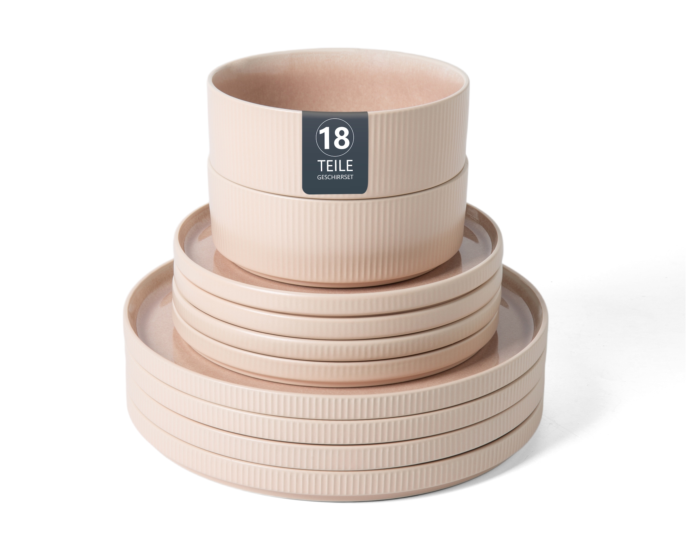 GOODproduct Set de vaisselle »Ylvii, aussen matt, innen reaktiv glasiert« Riffeloptik, spülmaschinenfest und mikrowellengeeignet