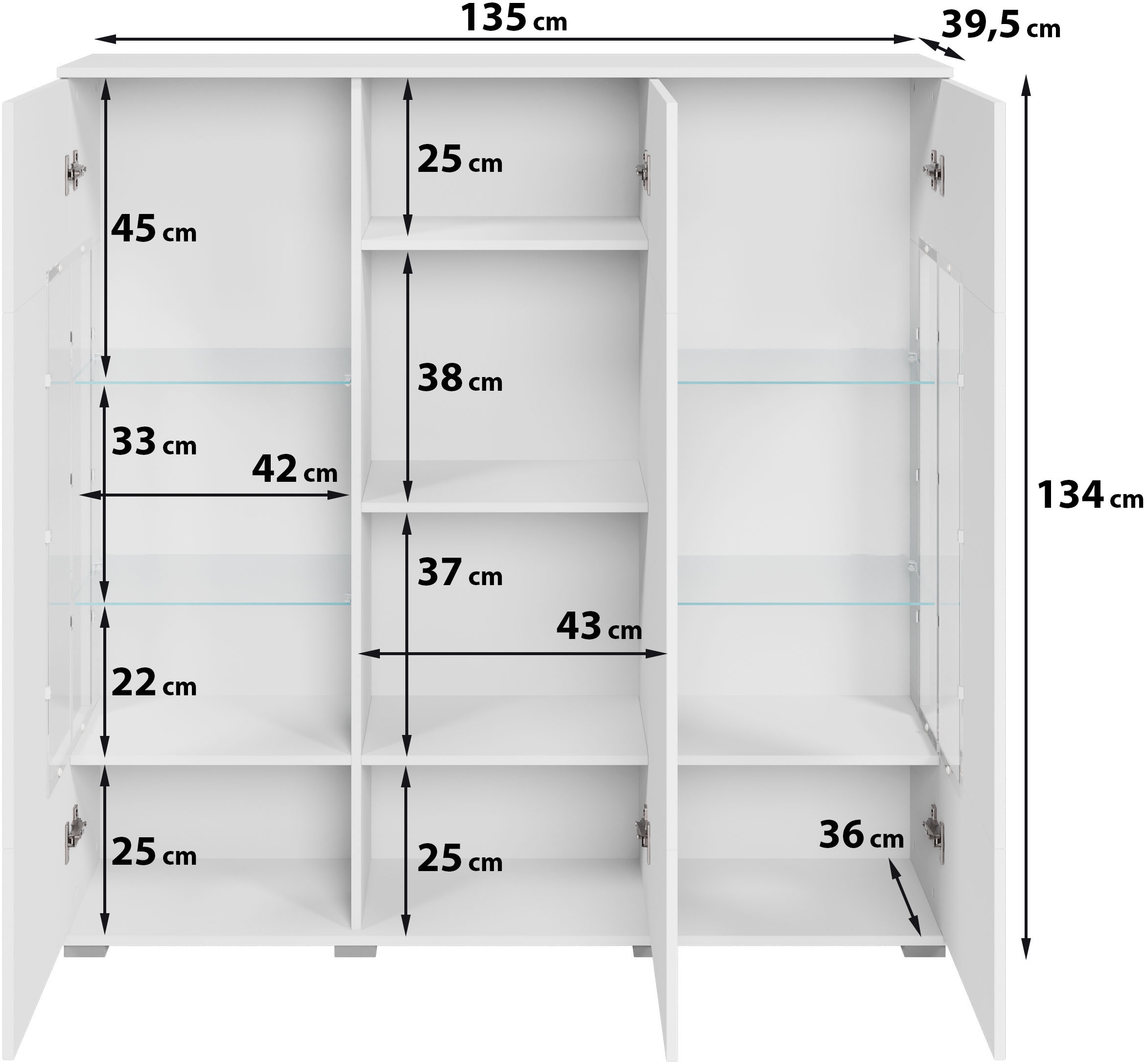 GOODproduct »Kenia« 1 cuis tlg. Buffet moderne, avec portes en verre, largeur 135 cm