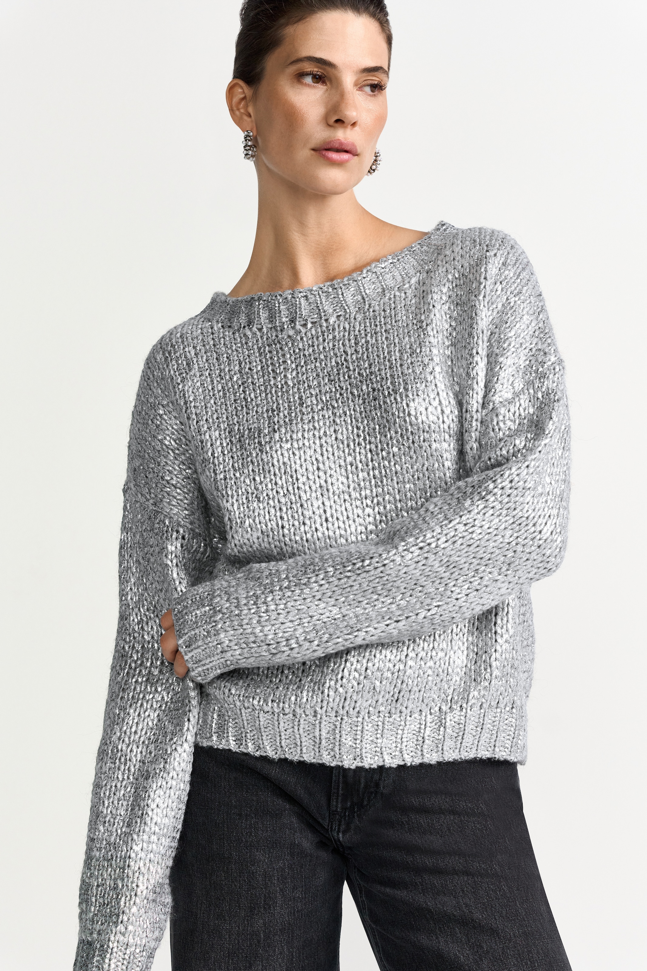 Image of RICHROYAL Strickpullover in Metallic-Optic, kastiger Schnitt, Grobstrick