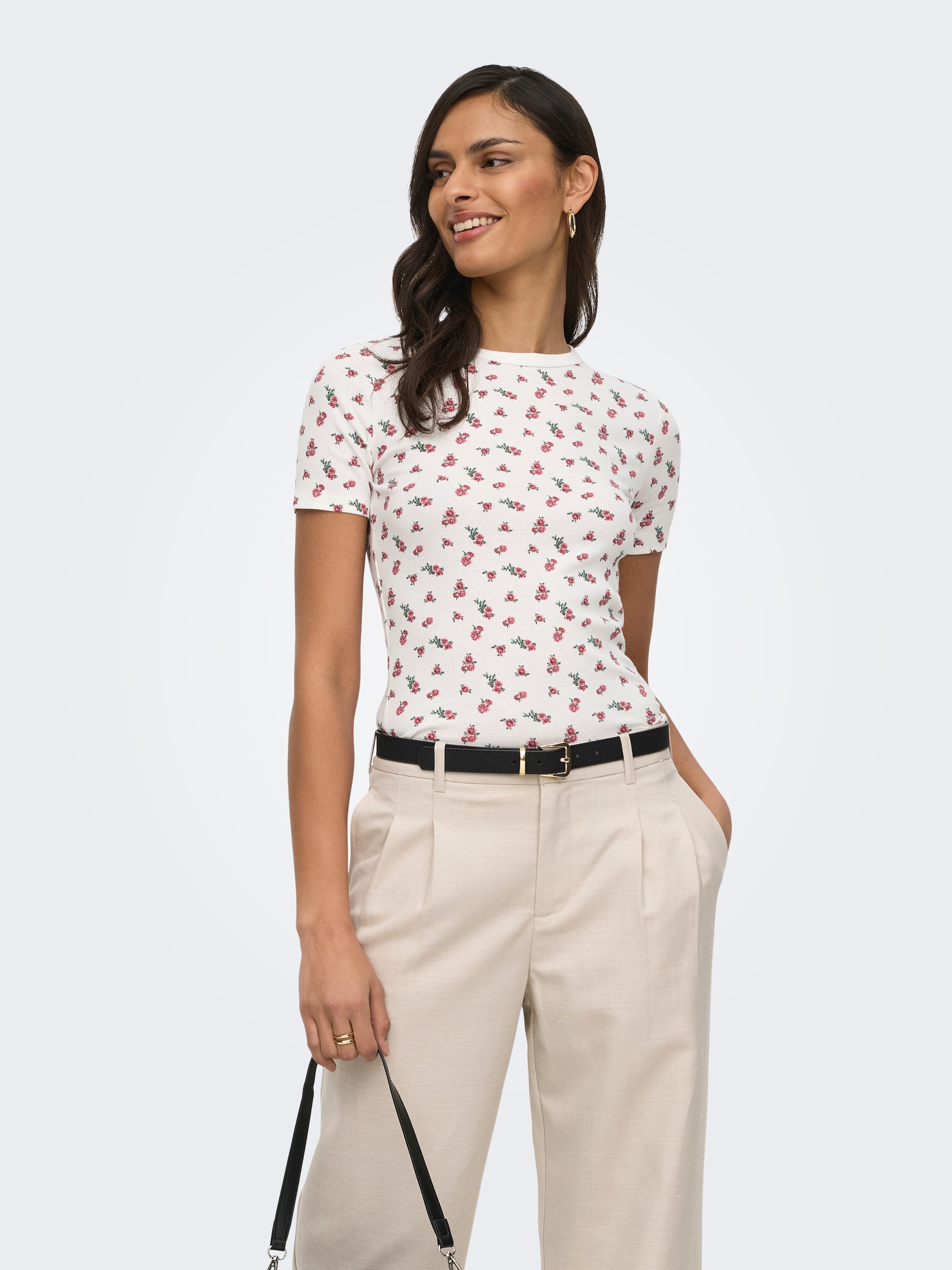 Image of JDY Kurzarmshirt "JDYLUCKY S/S O NECK TOP JRS DIA" Baumwollmischung, slim fit