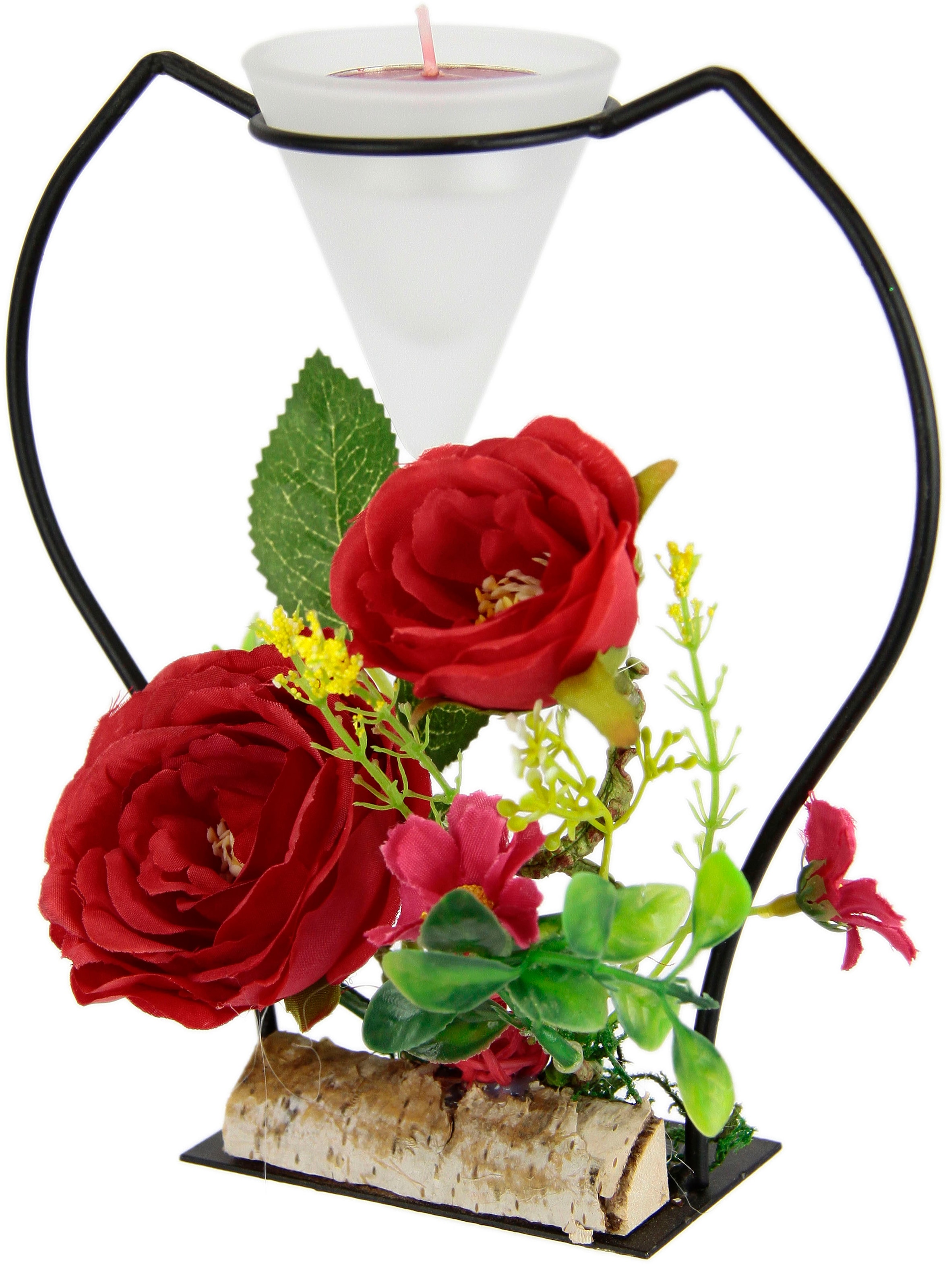 I.GE.A. Teelichthalter »Rose«, Metall Glaseinsatz Teelichtkerze Kunstblumen Kerzenständer Advent 3D