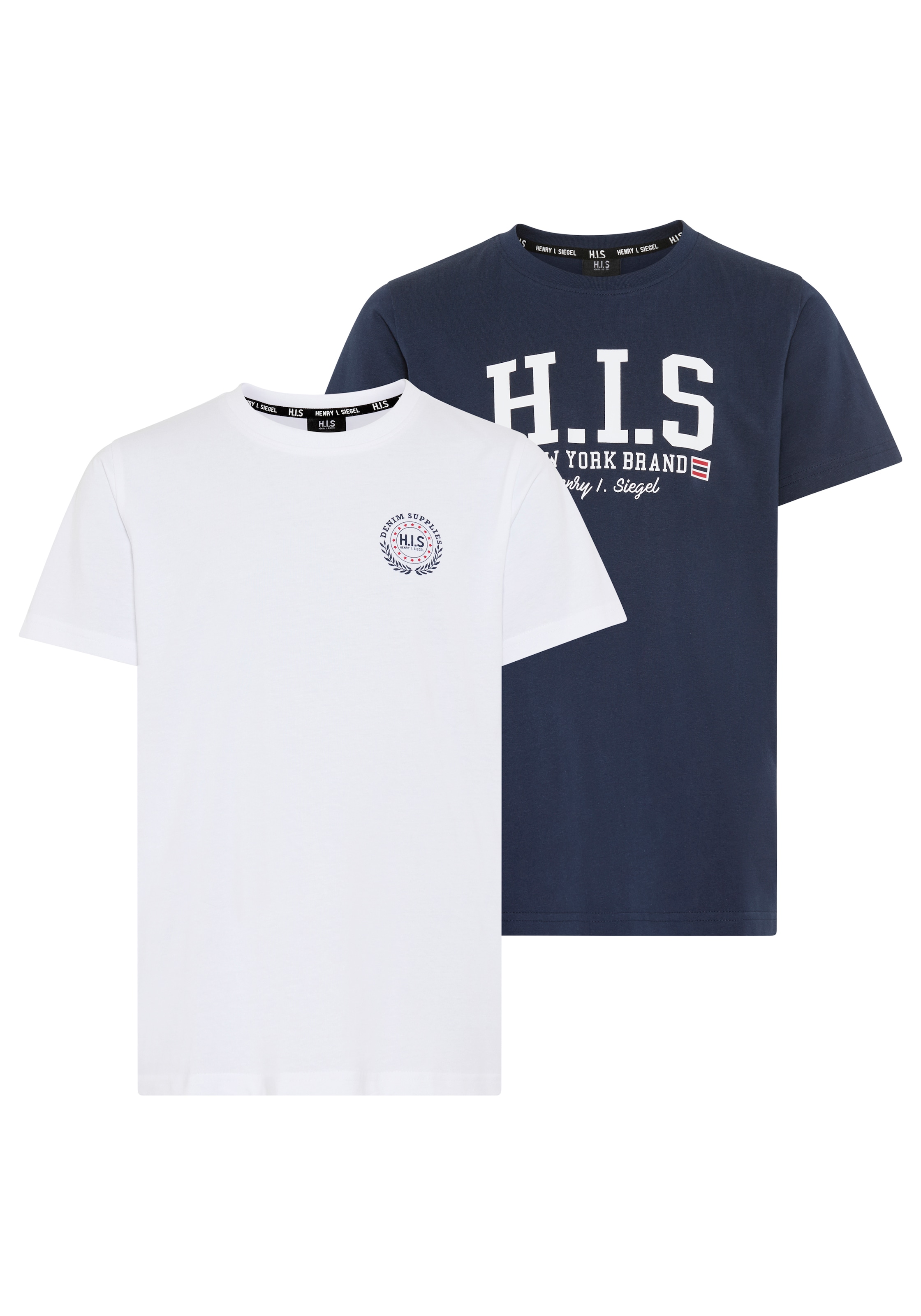 Image of H.I.S T-Shirt "2er Pack T-Shirts mit Logodrucken für Jungen" Packung, 2, 2 tlg. Basic Schnitt, kurze Ärmel, bedruckte Optik, Logodrucke