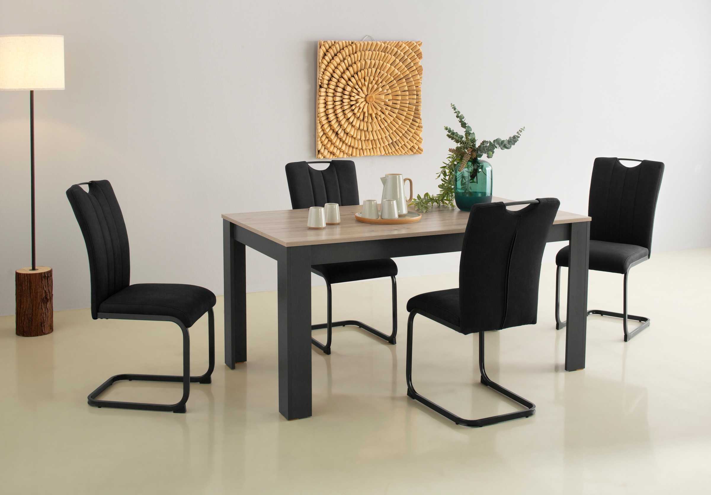 Image of Home affaire Essgruppe "Napoli" Set, 4 Freischwinger + 1 Esstisch, 5 Stk. tlg. 5-teilige Tischgruppe mit modernem Freischwinger Stuhl und Esstisch