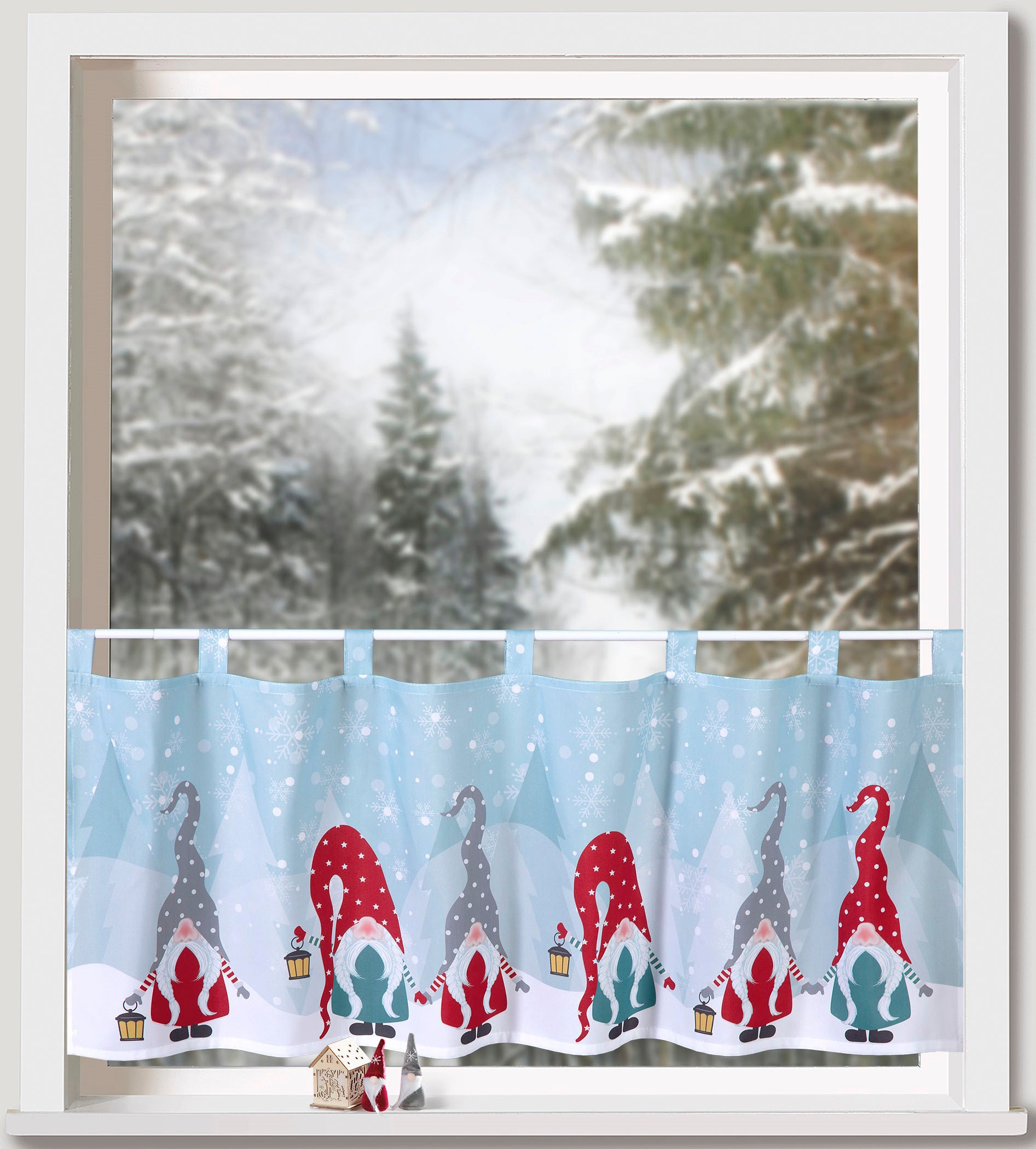 Image of Weckbrodt Scheibengardine "Wichtel Winter" Schlaufen 1 Stk. tlg. Bistro, Microsatin, Weihnachten, HxB 45x120cm, Gardine, Store
