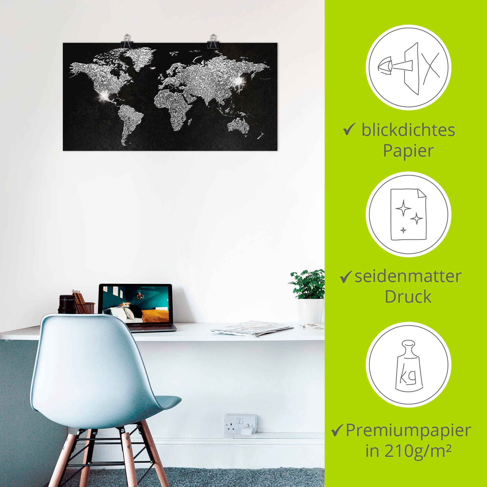 Artland Wandbild »Weltkarte Glitzer« Land- & Weltkarten 1 Stk. tlg. als Alubild, Leinwandbild, Poster in verschied. Grössen