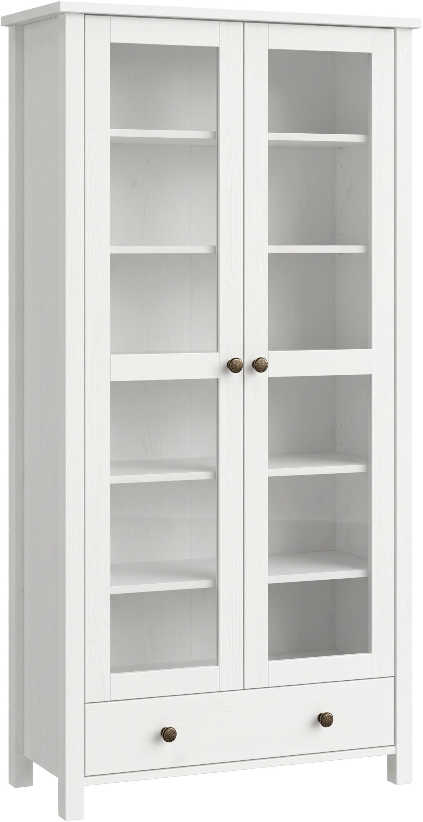Image of GOODproduct Vitrine "Mikkeli Glasvitrine mit 1 Schubkasten, Knopfgriffen aus Metall" aus massiver FSC-zertifizierter Kiefer, moderner Landhausstil