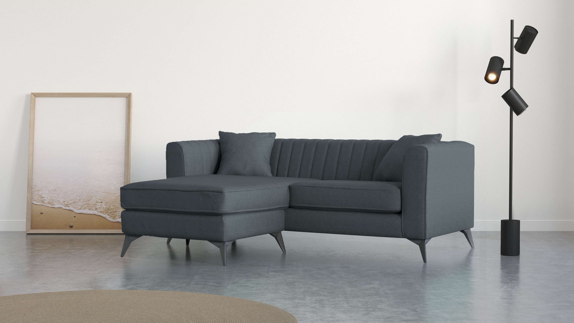 Home affaire Canapé d'angle »MATTHEW L-Form ideal für kleine Räume, Masse B/T/H: 201/162/74 cm« elegantes Designsofa, feine Steppung im Rücken, incl. Zierkissen