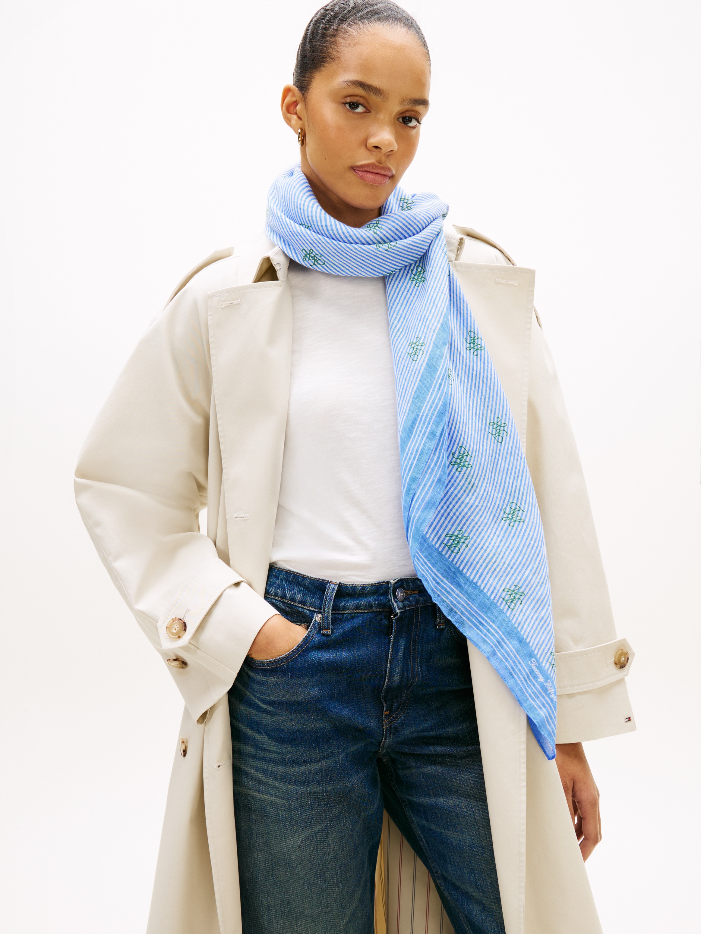 Tommy Hilfiger Foulard en soie »TH SCRIPT MONOGRAM LINEN SQUARE«