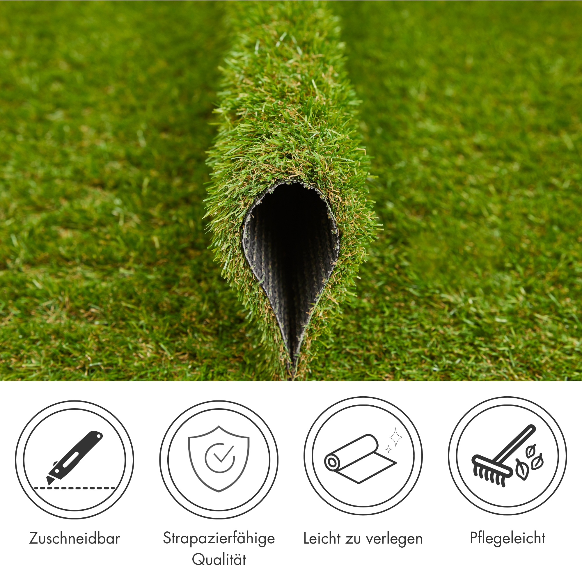 Andiamo Kunstrasen »Rasenteppich Bali, Gesamthöhe 31 mm, Made in Belgium« rechteckig realistische Optik, mit Drainagefunktion, für Balkon & Terrasse