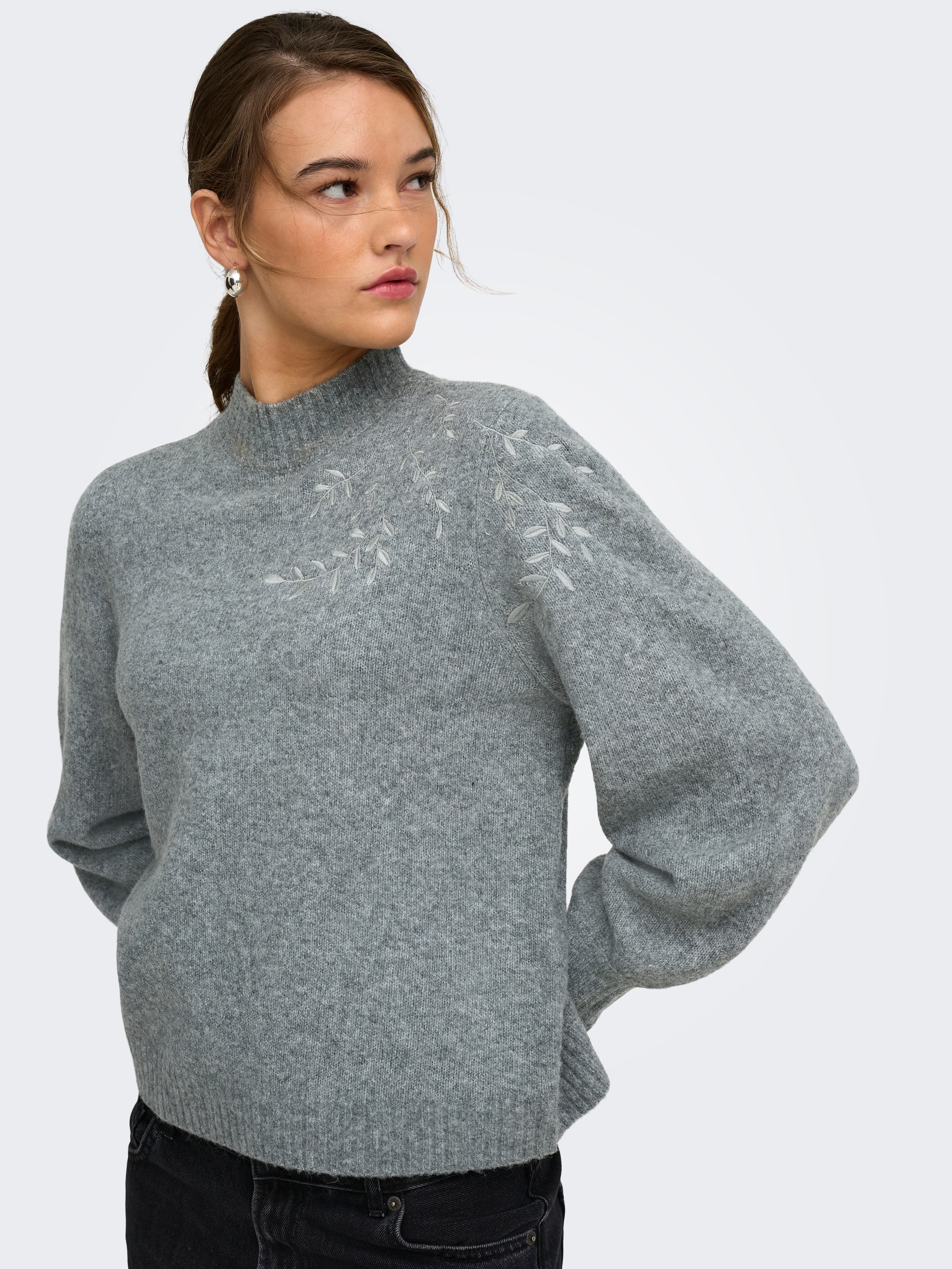 Image of ONLY Strickpullover "ONLBEAUTY LS HIGH NECK EMB KNT" Materialmix mit Wolle und Stretch, regular fit