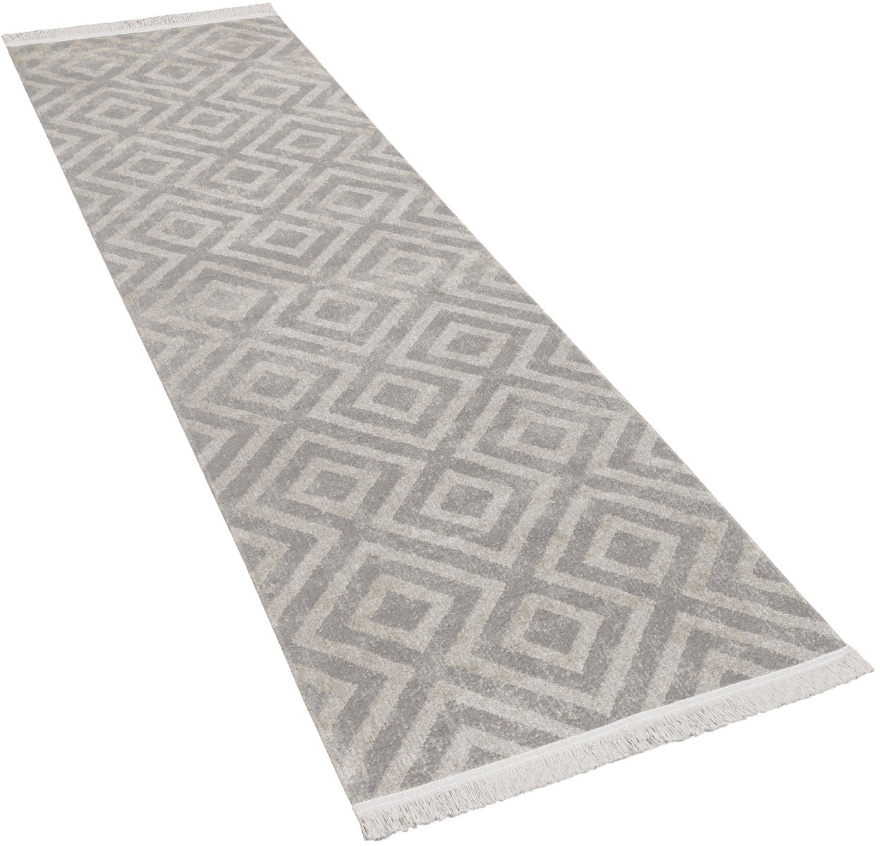 Paco Home Läufer »Poco 821«, rechteckig, 6 mm Höhe, Teppich-Läufer, Kurzflor, Rauten-Design, mit Fransen, Outdoor geeignet