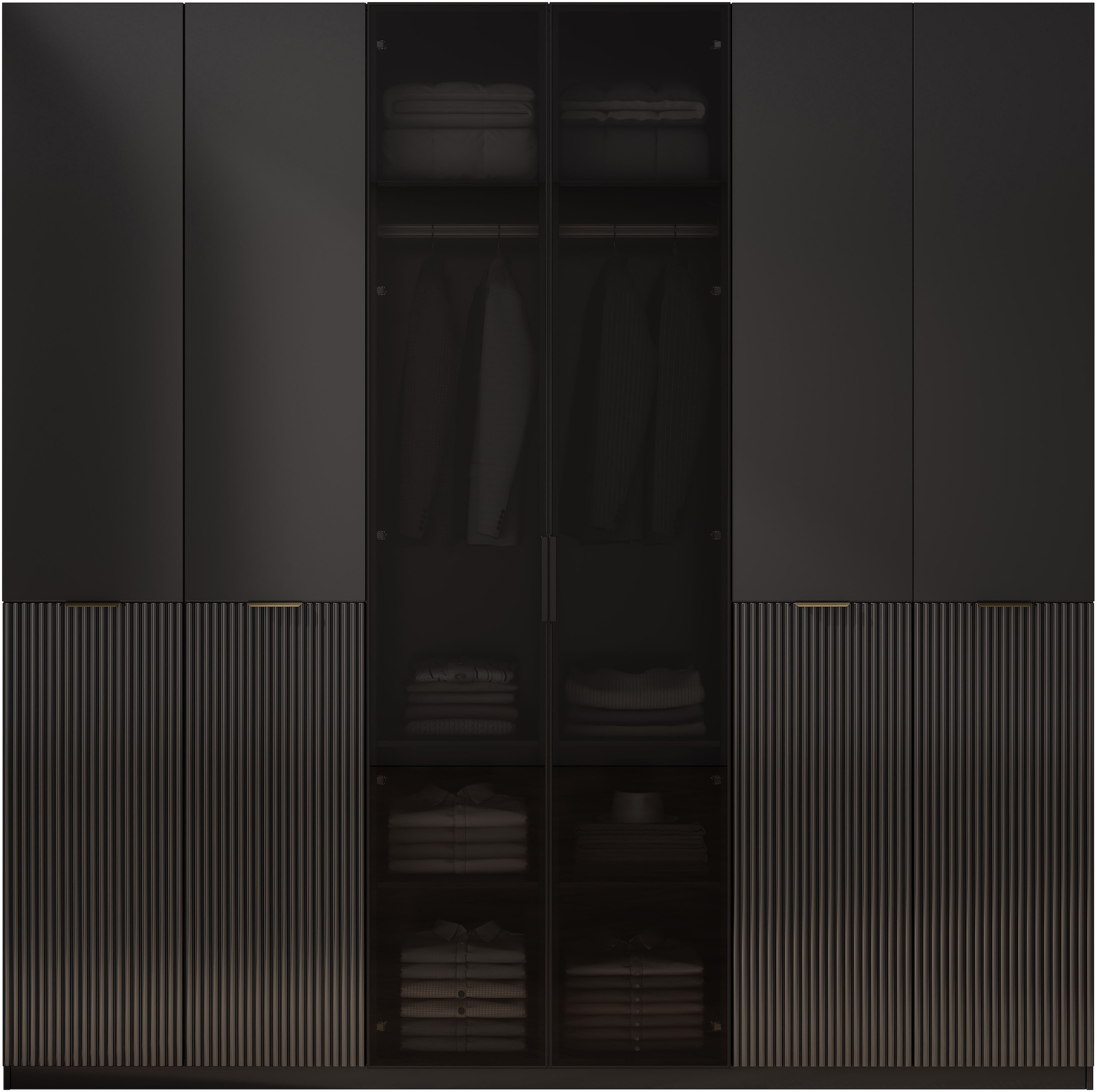 GOODproduct Kleiderschrank »Jorella Schlafzimmerschrank Garderobe mit Softclose Türen Glastüren« eleganter Schlafzimmerschrank Rillendesign Trend Breite 241cm Grauglas