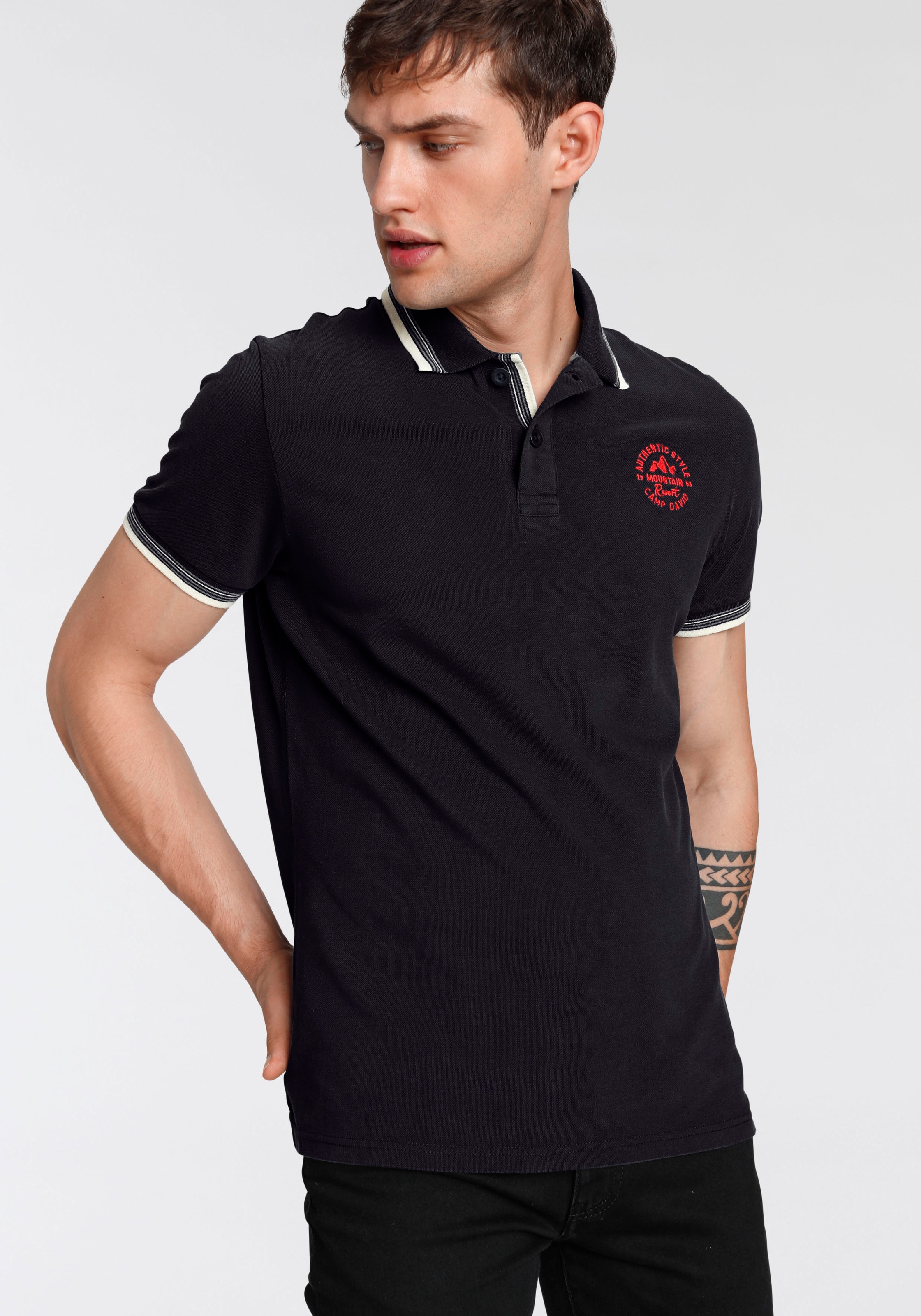 Image of CAMP DAVID Poloshirt, mit Logoprint auf der Brust bei Ackermann Versand Schweiz