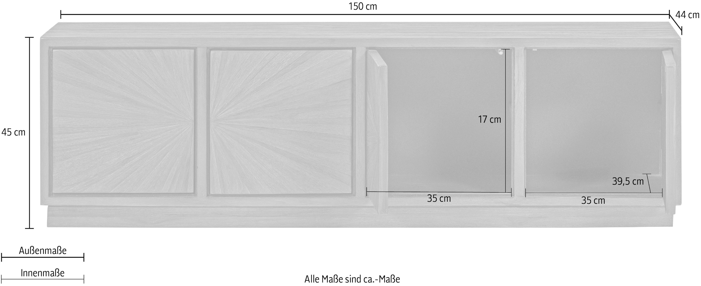 WOOOD Table basse »Sun mit 4 Türen und recyceltem Teakholz« Teck recyclé, bois dur tropical à grain droit