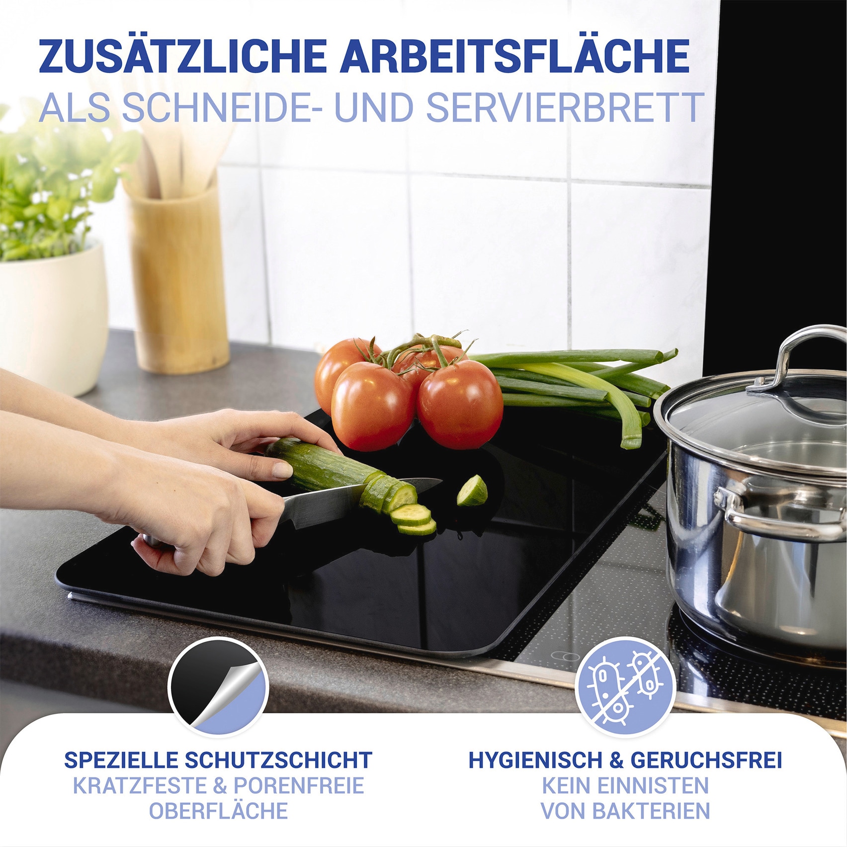 WENKO Herd-Abdeckplatte »Universal Modell Schwarz«, (Set, 2 tlg.), Herdabdeckung für alle Herdarten, kratzfest, mit rutschfesten Füssen