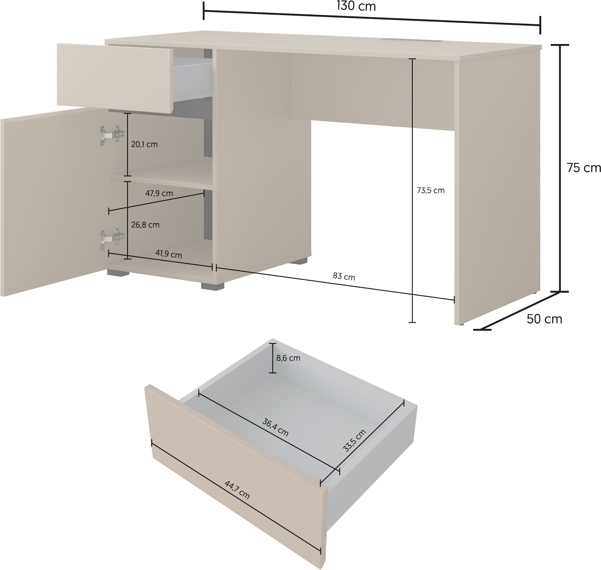 GOODproduct Schreibtisch »Cross, Breite 130 cm, praktischer Computertisch« Bürotisch mit 1 Schublade und Tür, Tischplatte mit Kabeldurchführung