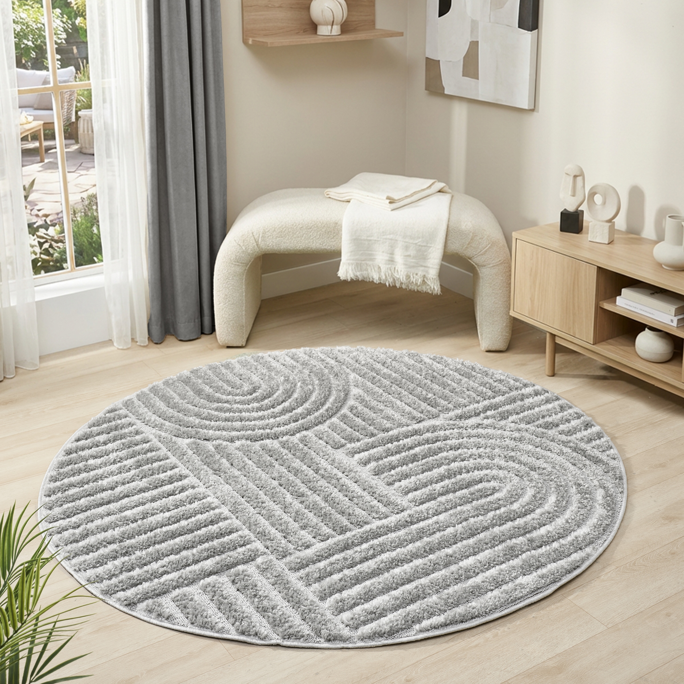 GOODproduct Teppich »Jonne, Boho-Design, Scandi, Designteppich« rund 20 mm Höhe Hoch-Tief, 3D Optik, skandinavischer Stil, Wohnzimmer, Schlafzimmer