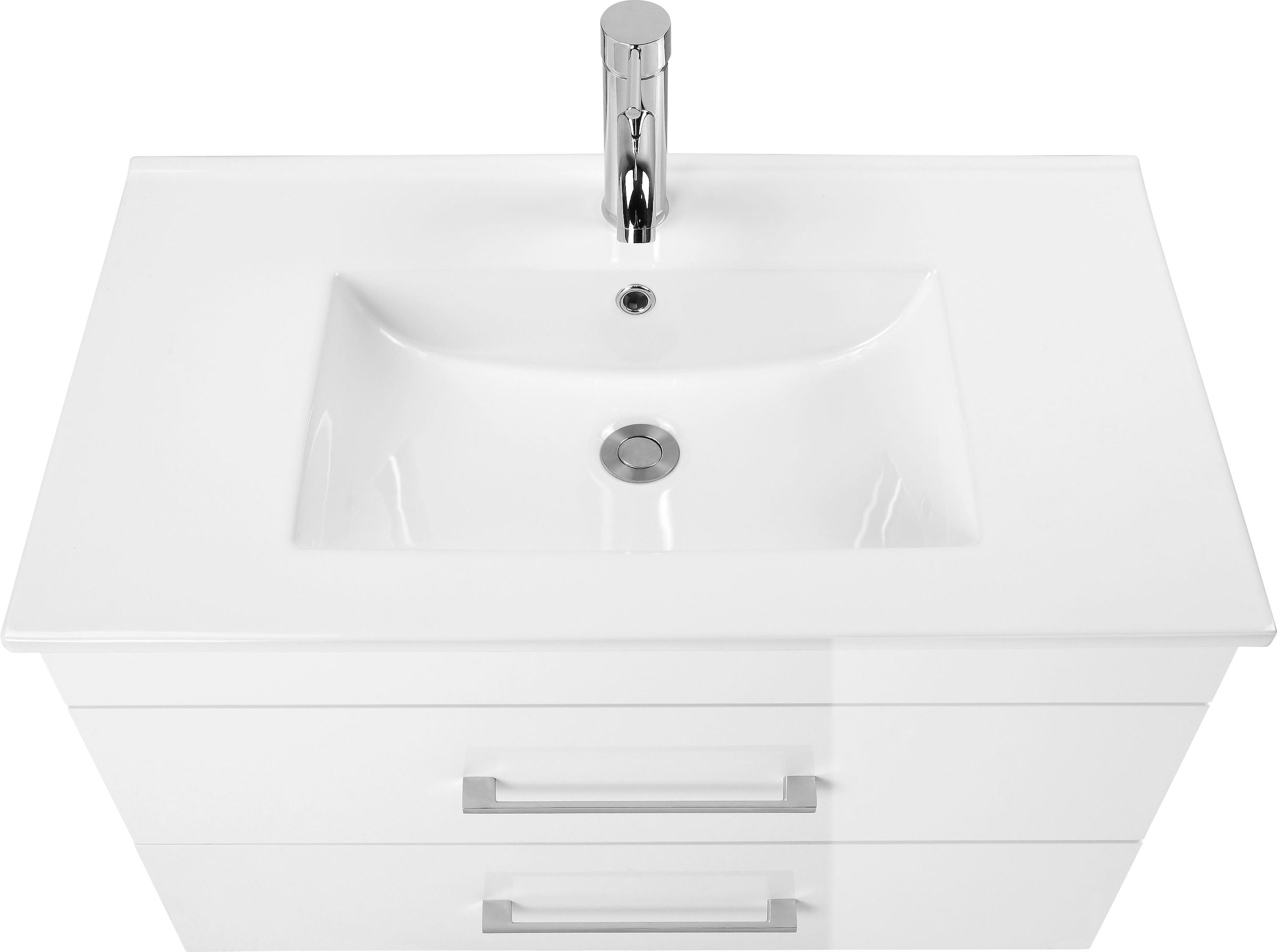 welltime Waschtisch »Florenz Badmöbel Badschrank mit Waschbecken«, Waschplatz mit 2 Auszügen und Softclose Breite 80cm