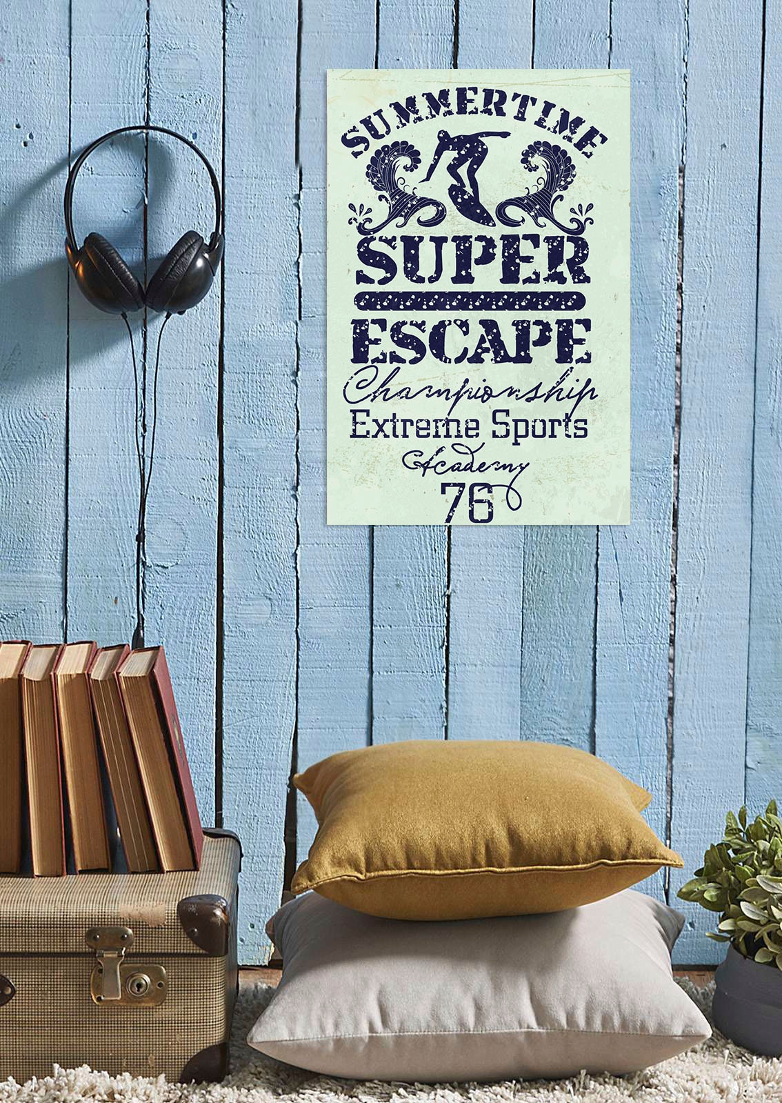 Image of queence Metallbild "Surfer Escape" Schriftzug Schriftzüge Sprüche Sprüche & Texte 1 Stk. tlg. Stahlschilder