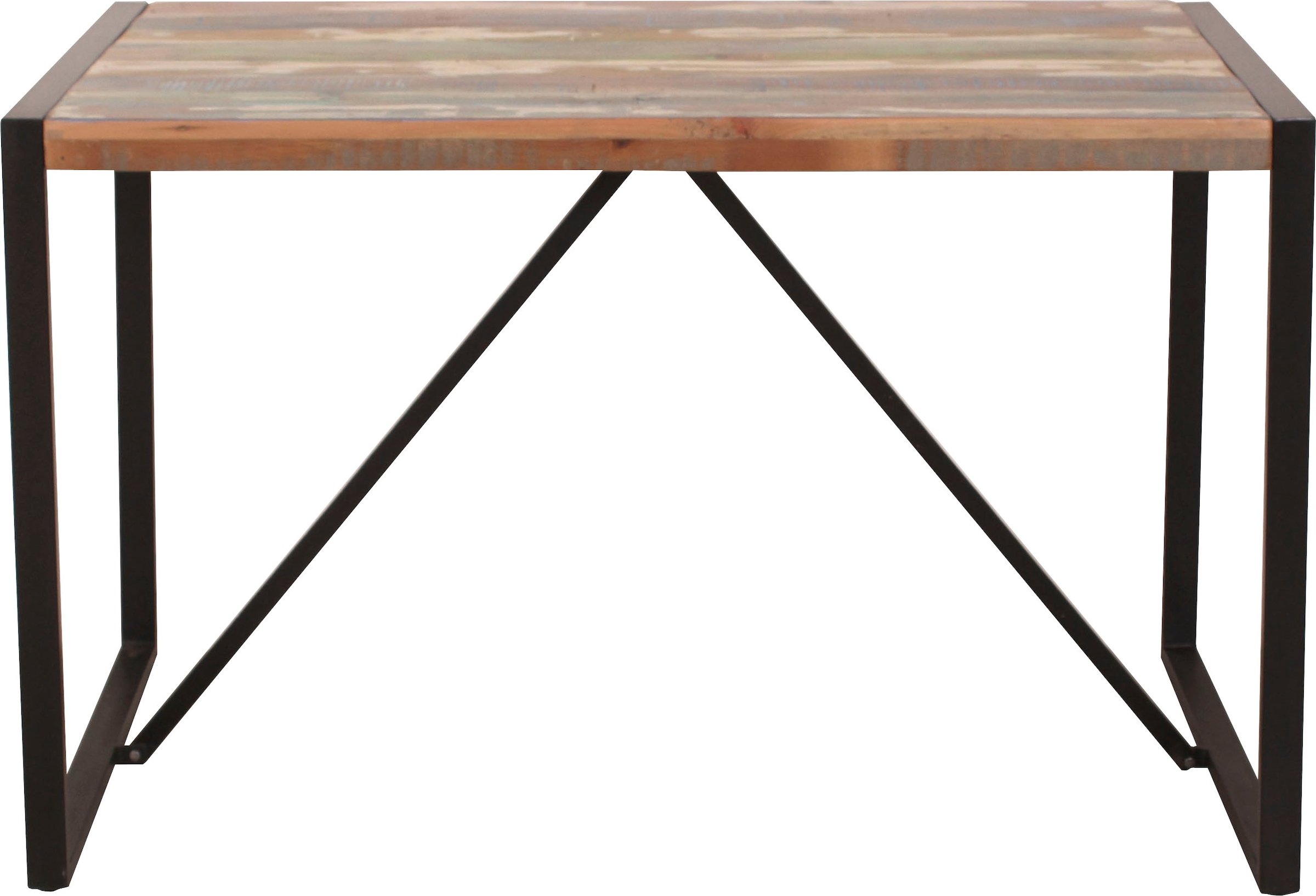 SIT Table de salle à manger »Basel aus Altholz 120x70 cm mit Kufengestell & Unikat-Charakter« Bois ancien peint en couleurs vives avec structure à patins noire et traverses