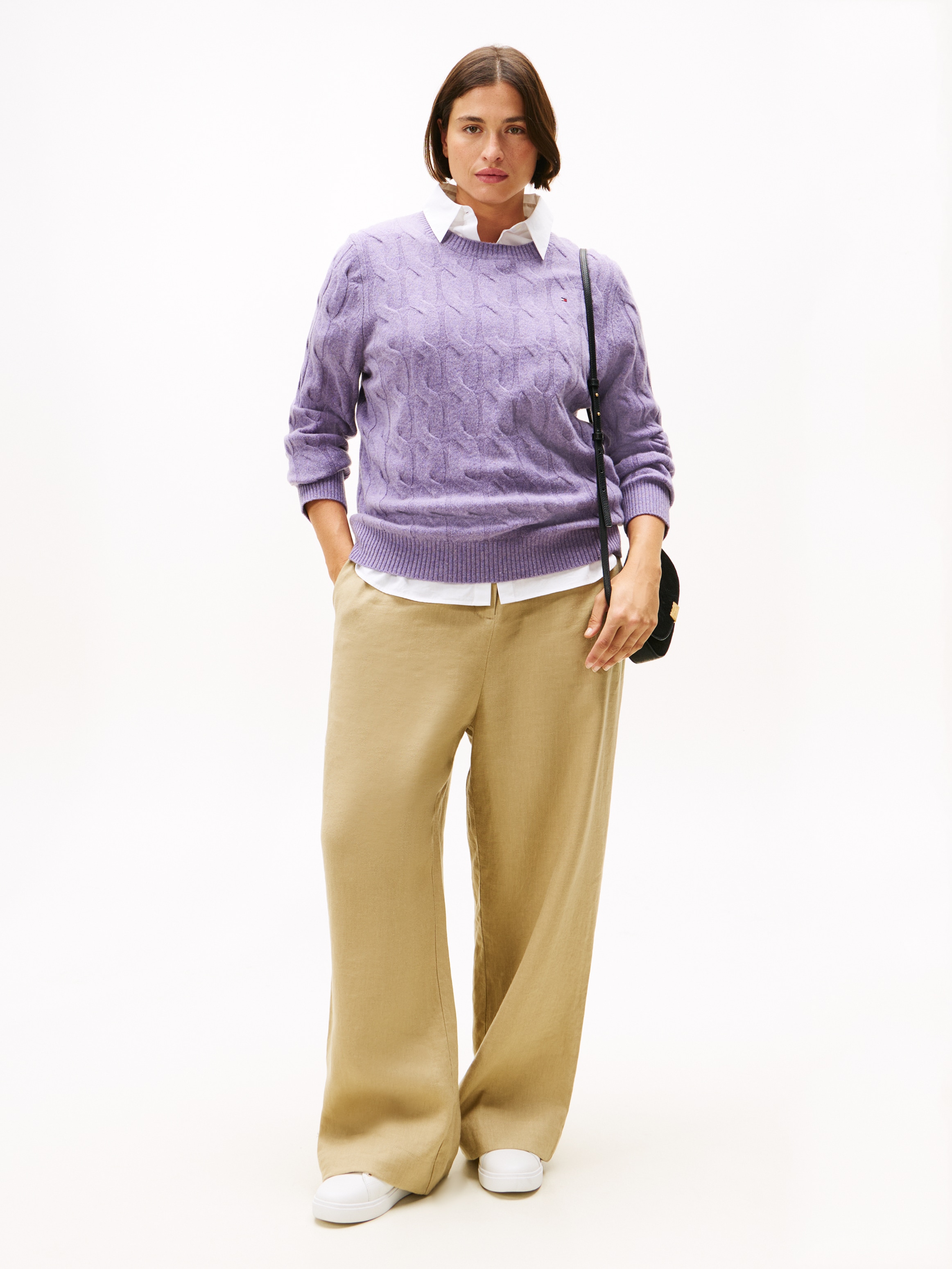 Tommy Hilfiger Curve Strickpullover »CRV SOFT WOOL CABLE C-NK LS SWT«, in grossen Grössen, mit Zopfmuster, aus reiner Wolle