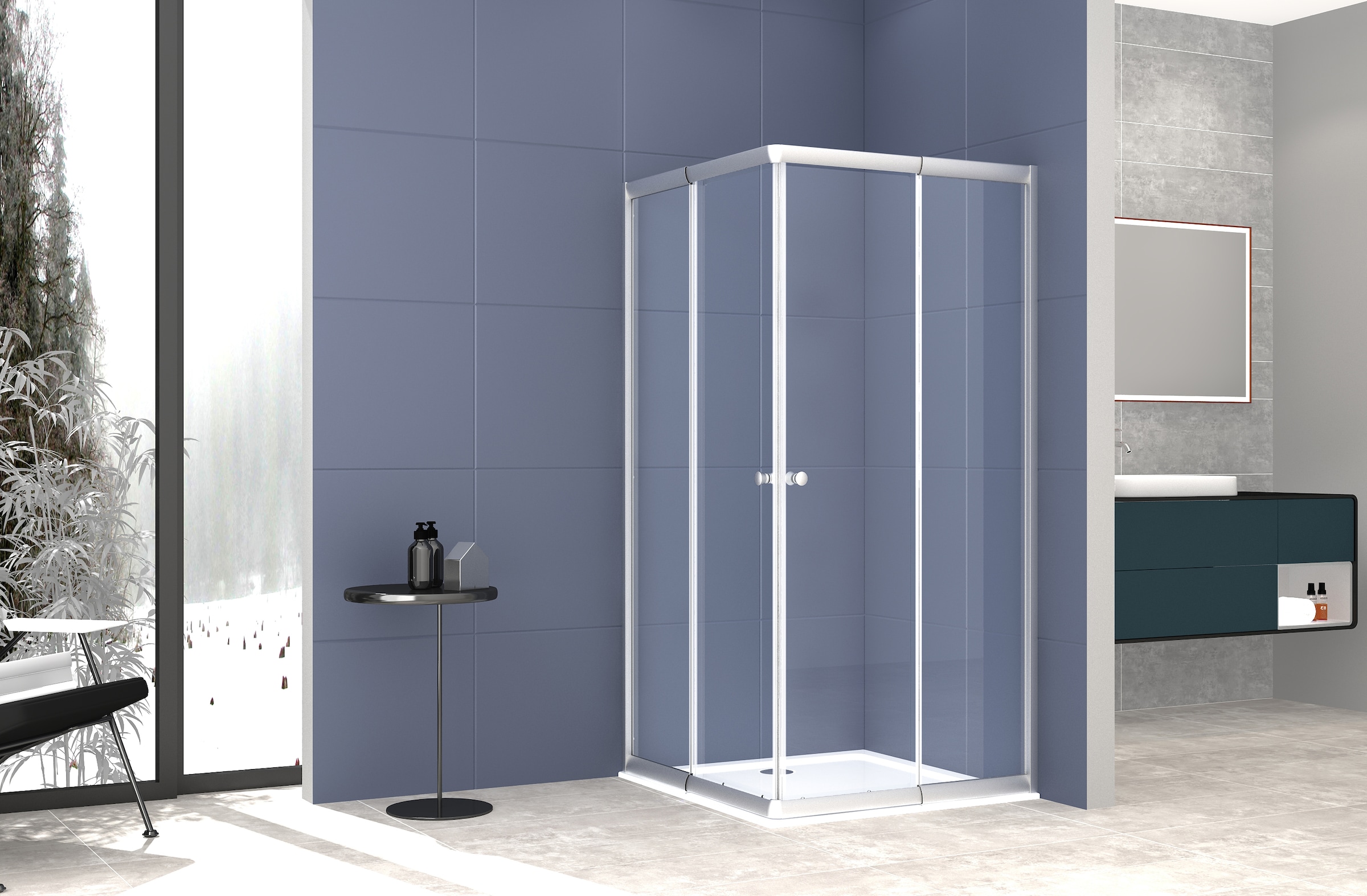 Image of welltime Eckdusche "Trento" 180cm Höhe mit robustem Rollensystem und bis zu 20mm Verstellbereich