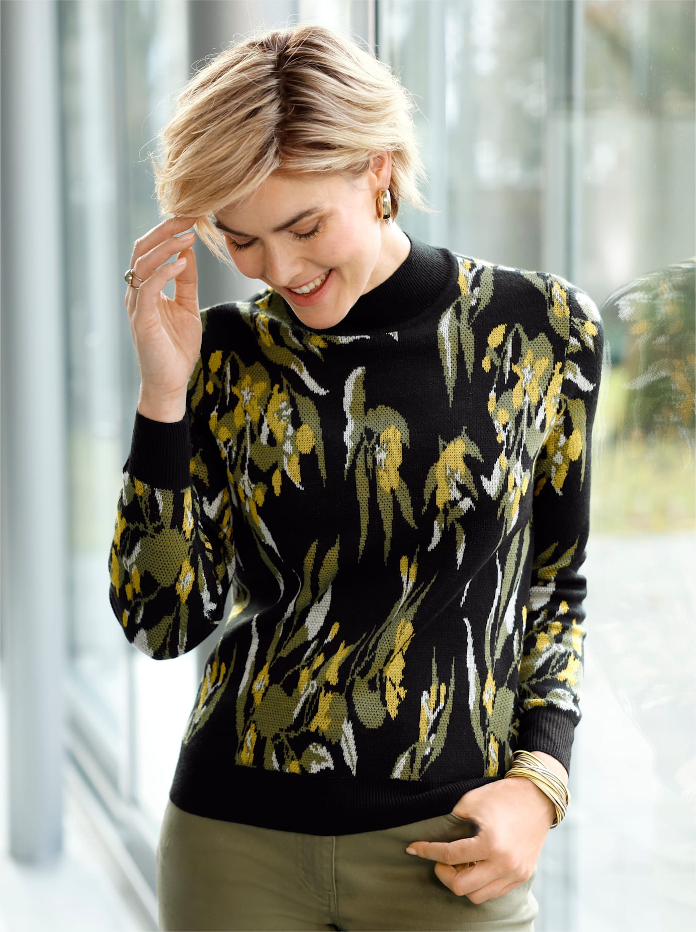 Image of Classic Basics Stehkragenpullover "Jacquard-Pullover"