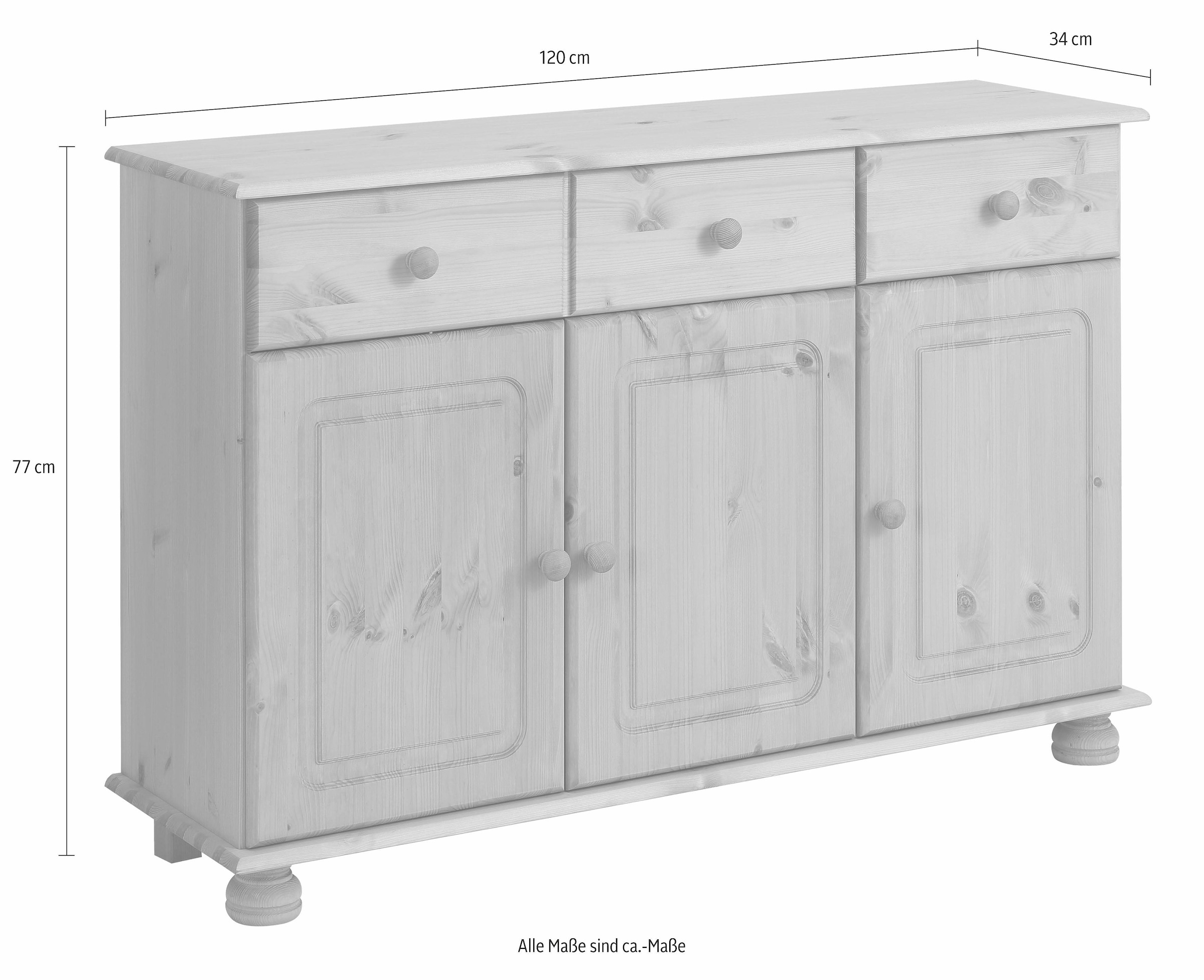Home affaire Sideboard »Mette«, Kommode mit gefrästen, kugelförmigen Füssen, Breite 120 cm