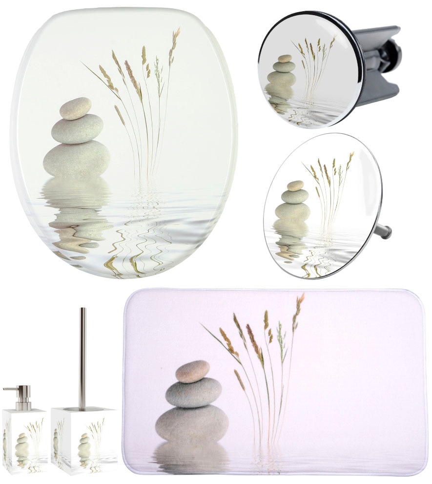 Image of Sanilo Badaccessoire-Set "Balance" bestehend aus WC-Sitz, Badteppich, Stöpsel, Seifenspender, WC-Bürste