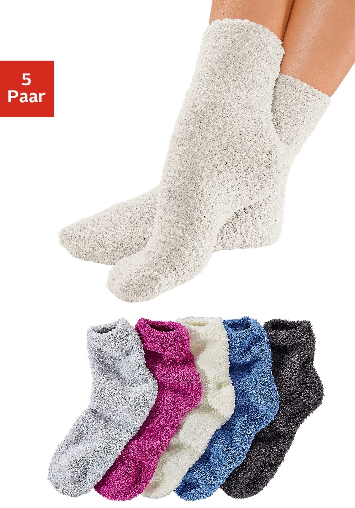 Lavana Kuschelsocken, (Packung, 5 Paar), ideal als Bettsocken