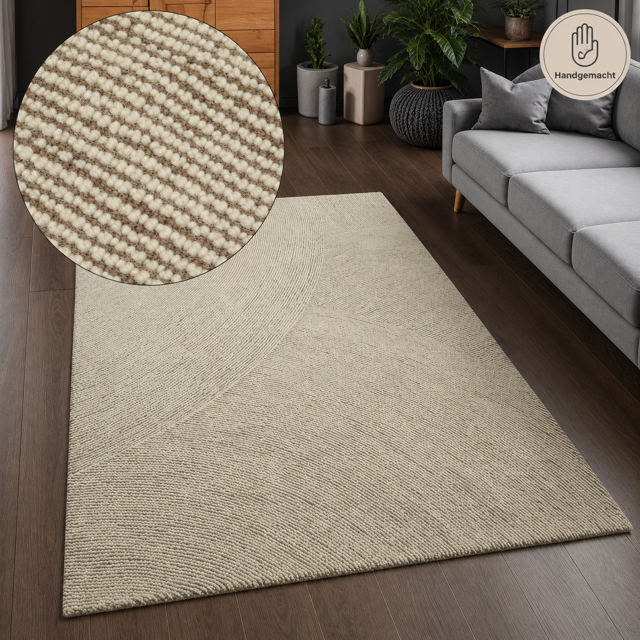 Image of GOODproduct Wollteppich "Liviaa, handgewebt, Wolle" rechteckig 18 mm Höhe Zen, Skandi, Hygge, Natur, Wohnzimmer, Schlafzimmer, Esszimmer