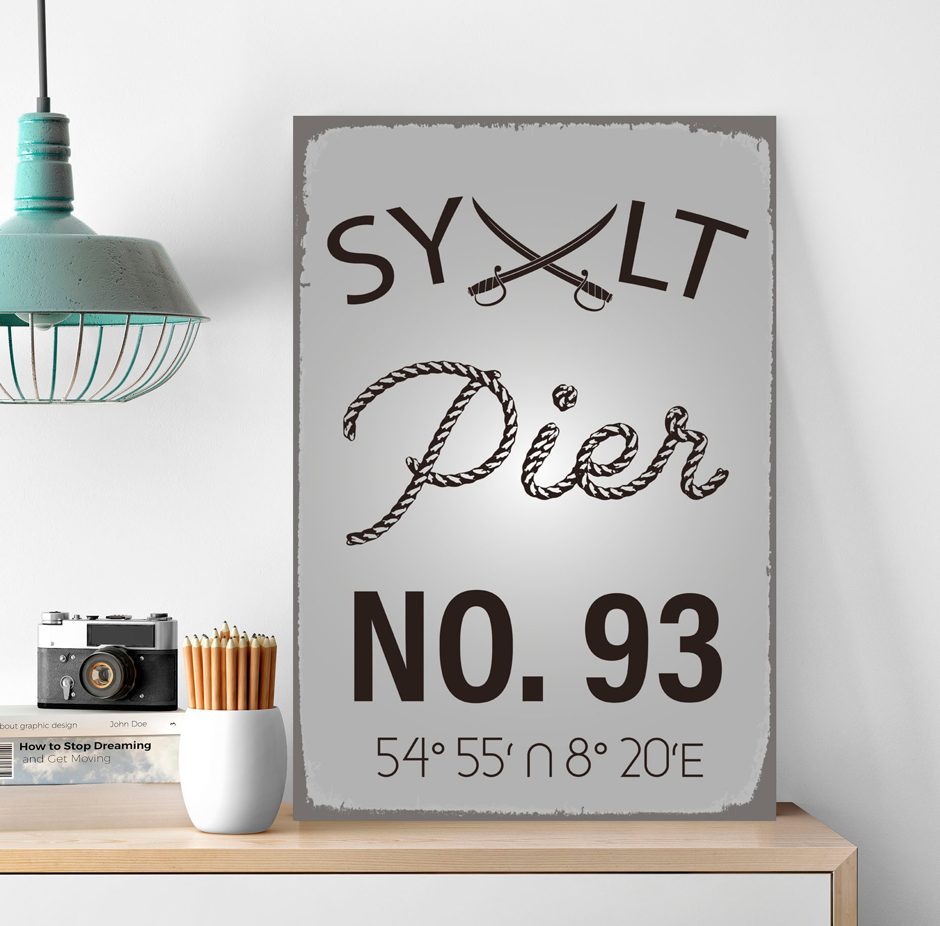 Image of queence Metallbild "Sylt Pier" Meer Meer Bilder Schriftzug Strand 1 Stk. tlg. Stahlschilder