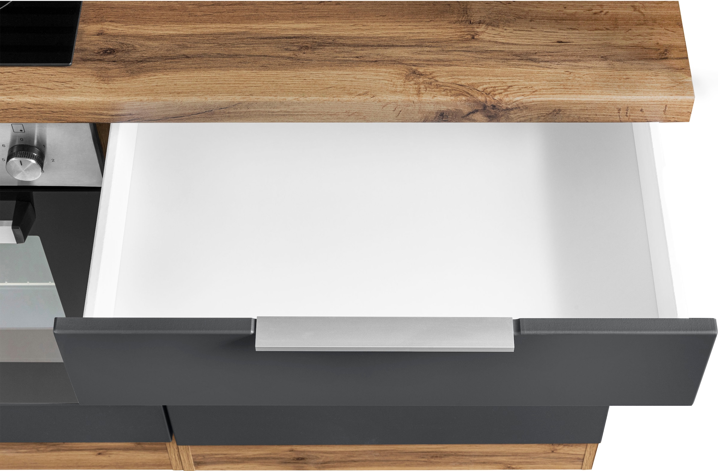 KOCHSTATION Kitchenette »KS-Luhe« 240 cm de large, au choix avec ou sans appareils électroniques, façades MDF fraisées