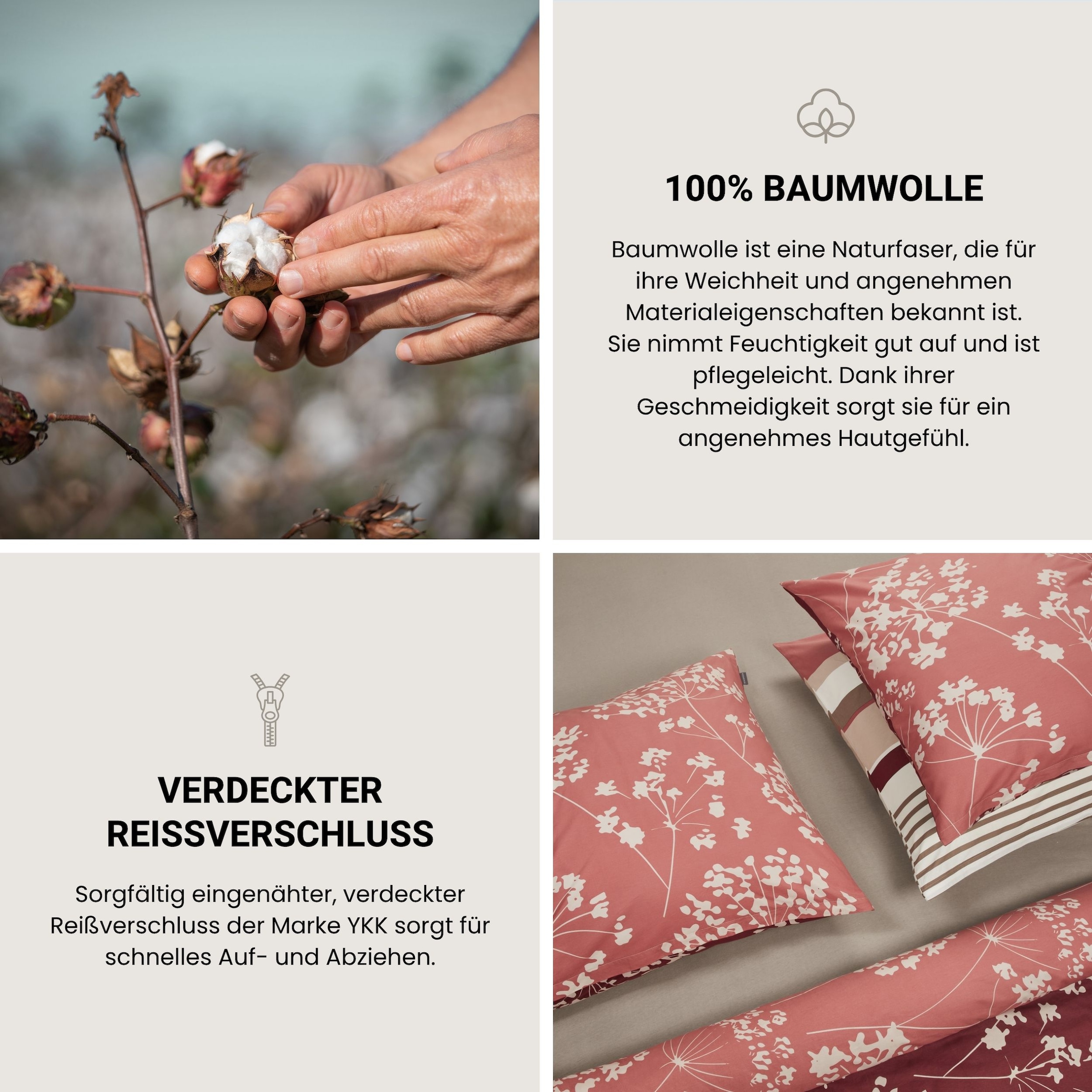 Schiesser Linge de lit réversible »Alyssa aus weicher Baumwolle mit feinen Blüten bedruckt« 2 cuis Made in Green