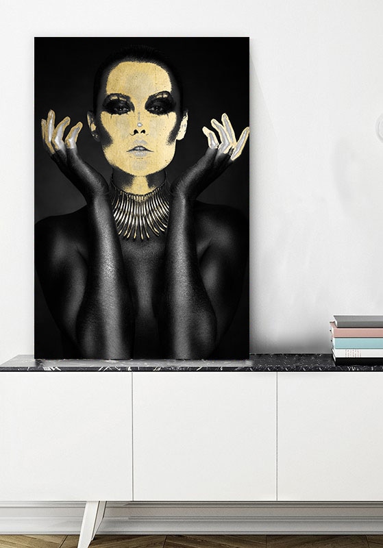 queence Acrylglasbild »Chnum« Bilder von Frauen | Fashion | Frau | Gemälde | Magazincover | Mode | Modern 1 Stk. tlg. von Hand eingearbeitete Blattgold Applikationen